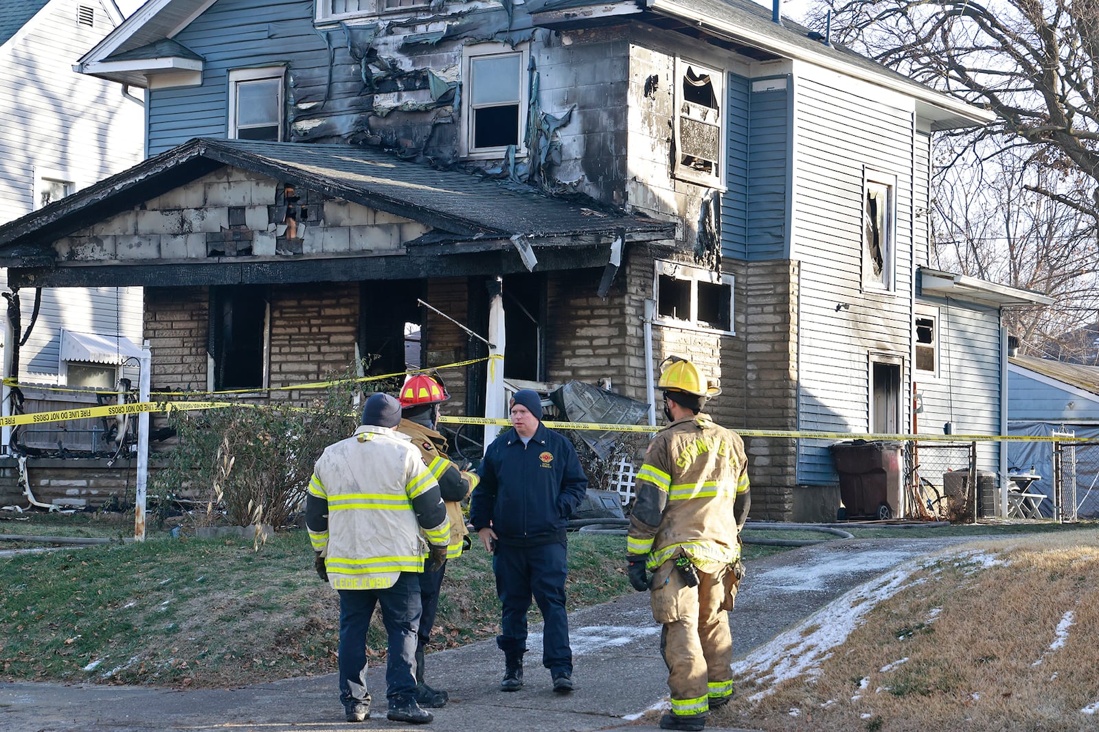 Two people were killed in a house fire early Saturday, Dec. 14, 2024 in the 1800 block of South Center Blvd. The Springfield Fire & Rescue Division arrived to find the front of the house fully engulfed in flames. As the firefighters tried to make entry into the house, one of the firefighters legs went through the floor so they had to attack the fire from the outside. BILL LACKEY/STAFF