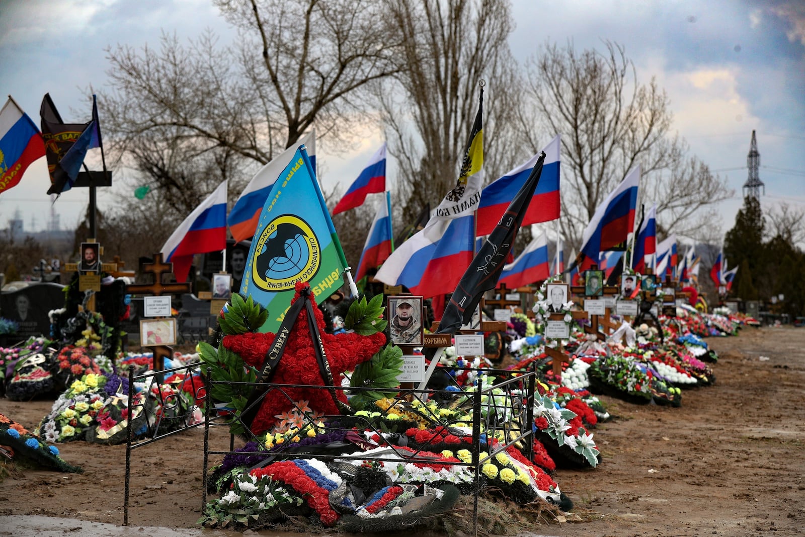 FILE - Graves of Russian servicemen killed in Ukraine are seen in a cemetery in Russia's Volgograd region, March 30, 2024. (AP Photo, File)