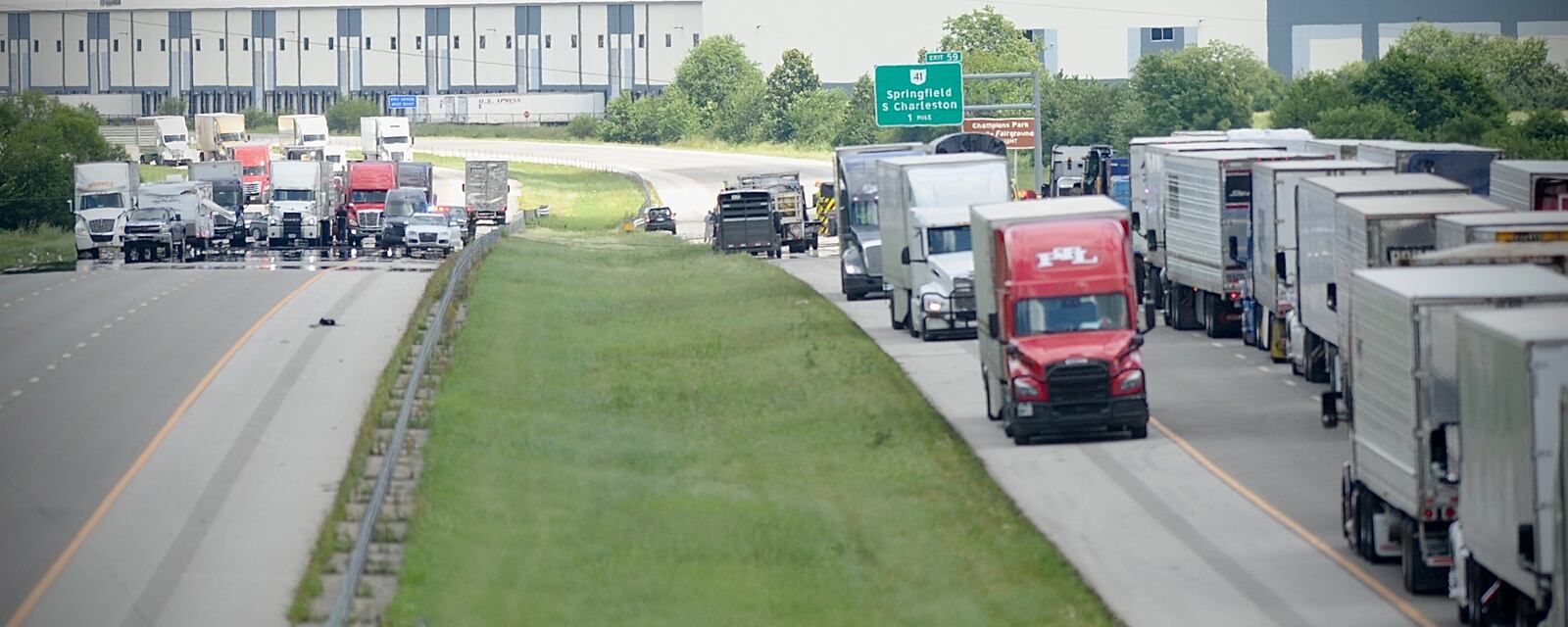 I-70 completely shut down in Clark County near Route 41 due to a helicopter crash and downed powerlines. MARSHALL GORBY/STAFF