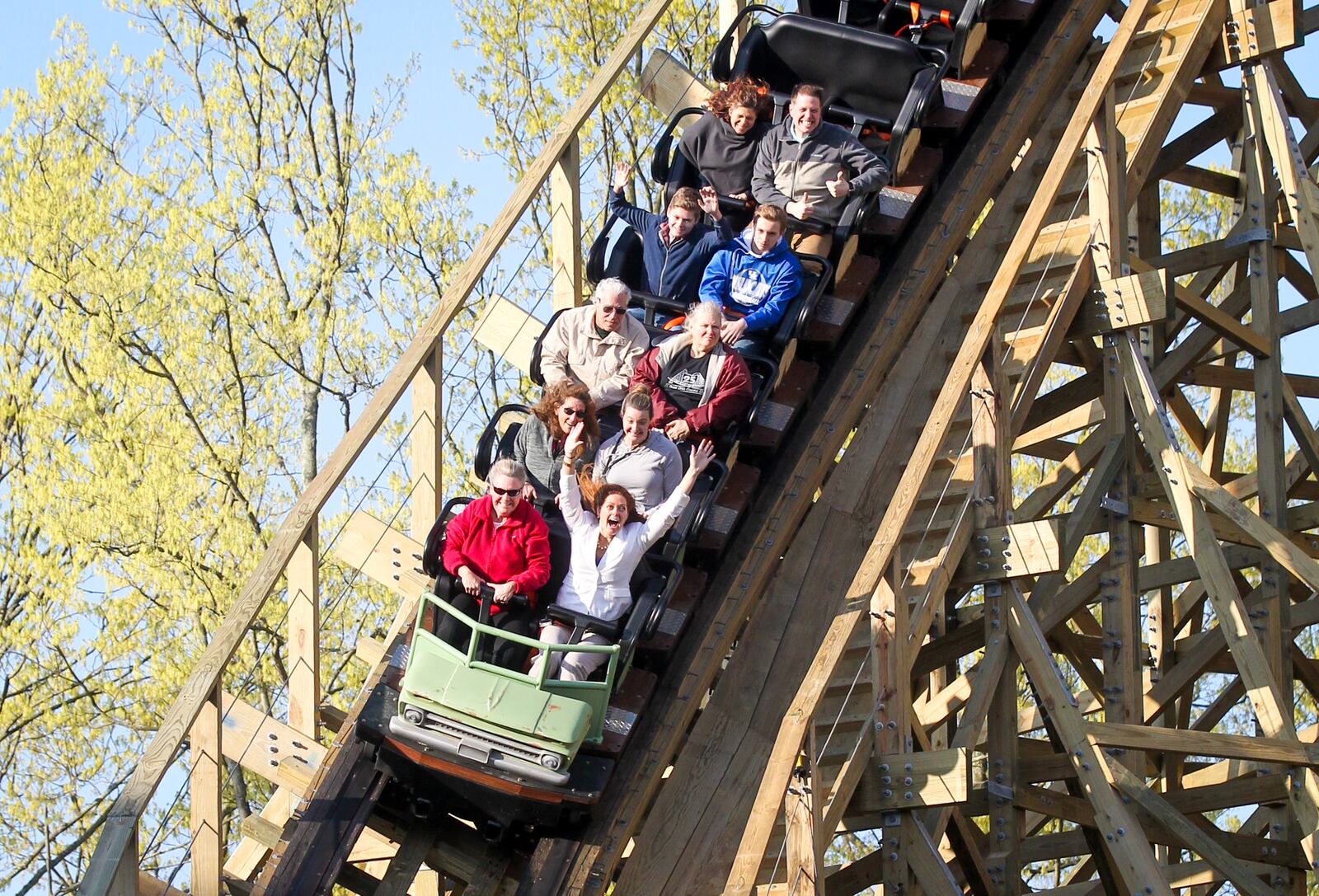 Kings Island’s new wooden roller coaster, Mystic Timbers, opened in April. GREG LYNCH / STAFF