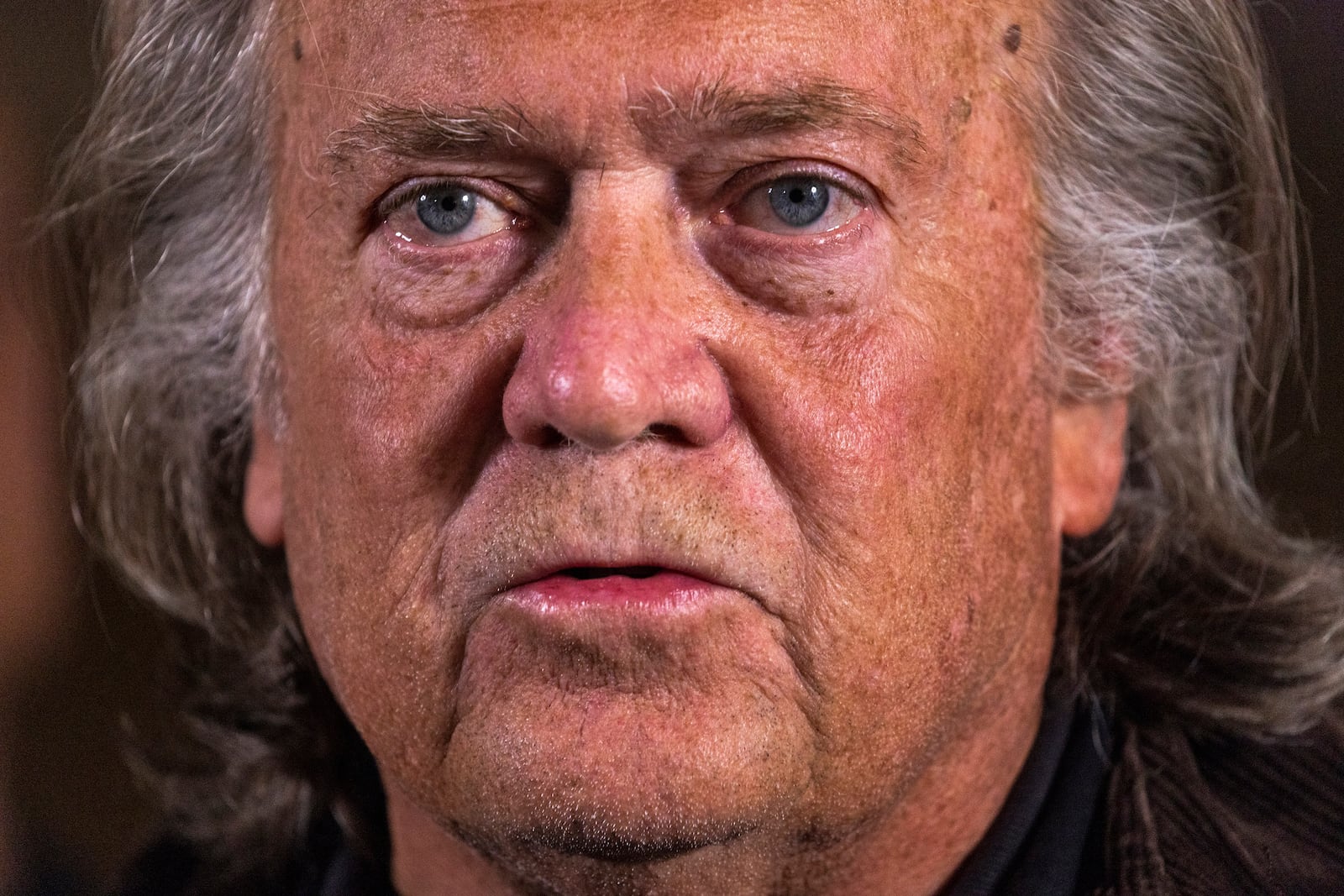 Steve Bannon speaks during a press conference after being released from the Federal Correctional Institution Danbury where he was incarcerated, Oct. 29, 2024, New York. (AP Photo/Eduardo Munoz Alvarez)