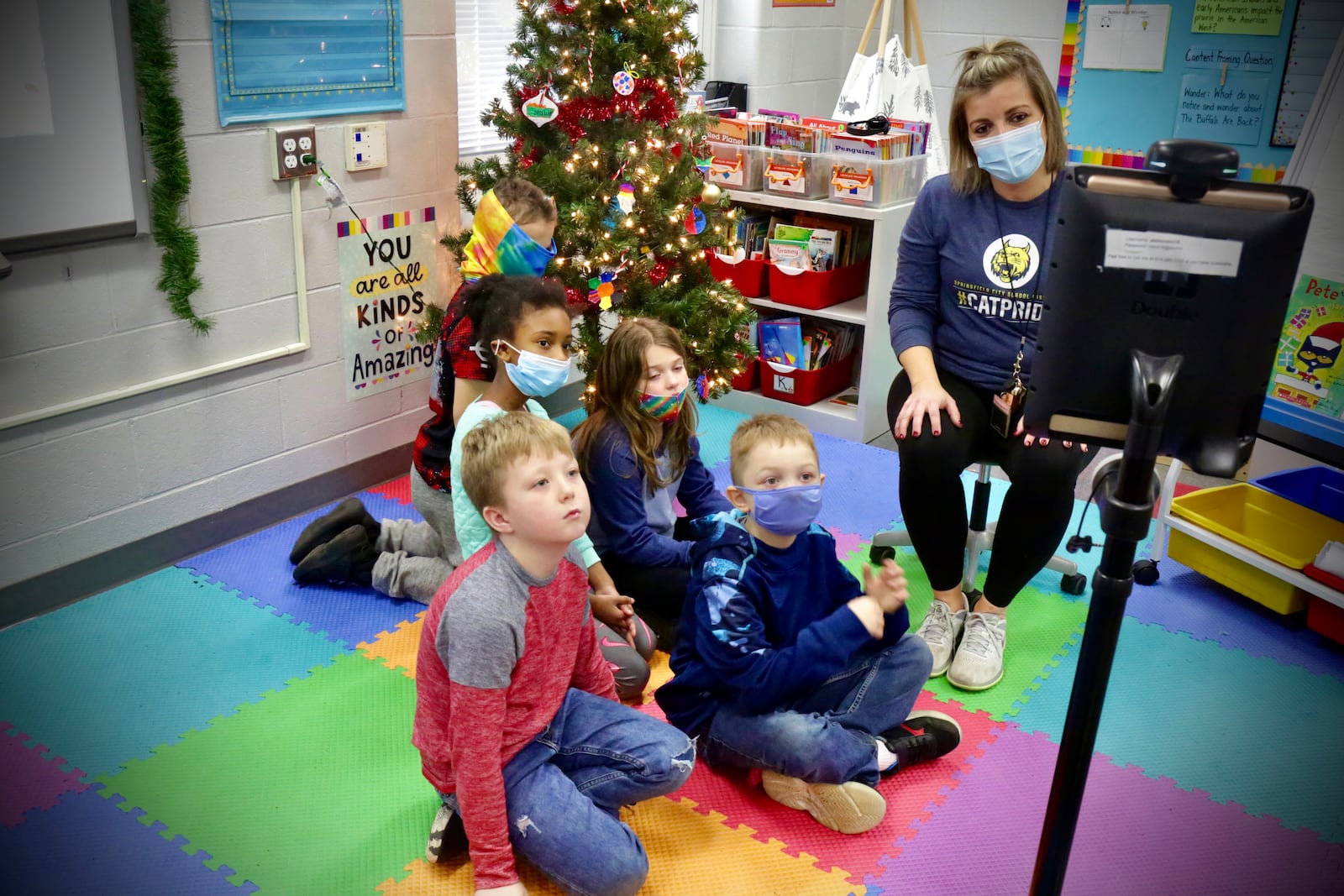 Ellie Miller interacts with her classmates at Warder Park-Wayne Elementary School. Photo provided by Springfield City School District.