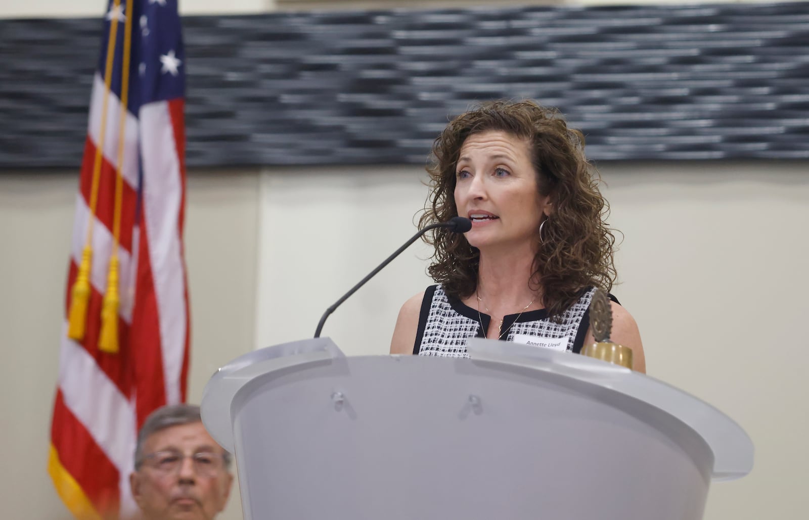 Annette Lloyd, teacher in the Clark-Shawnee Local School District, speaks at the Excellence in Teaching Awards Luncheon during Springfield Rotary Club's meeting on Monday, April 21, 2025, at the Hollenbeck Bayley Center. JOSEPH COOKE/STAFF


