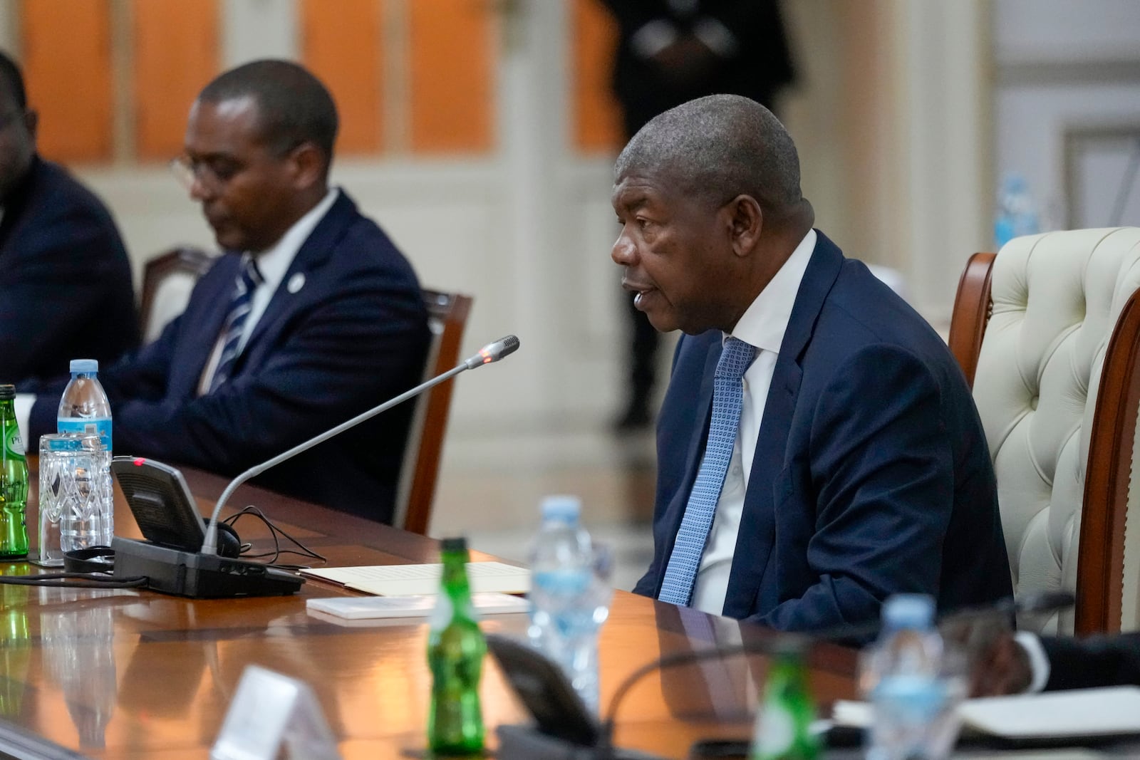 Angola's President Joao Lourenco faces President Joe Biden during their meeting at the presidential palace in the capital Luanda, Angola on Tuesday, Dec. 3, 2024. (AP Photo/Ben Curtis)