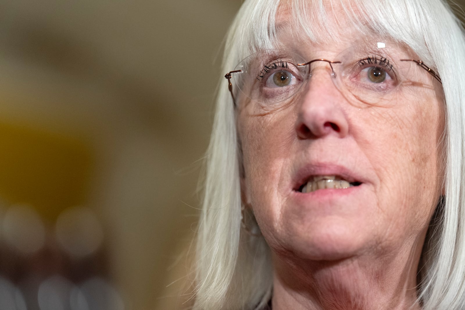 Sen. Patty Murray, D-Wash., speaks about the first weeks of the Trump administration, Tuesday, Jan. 28, 2025, on Capitol Hill in Washington. (AP Photo/Jacquelyn Martin)