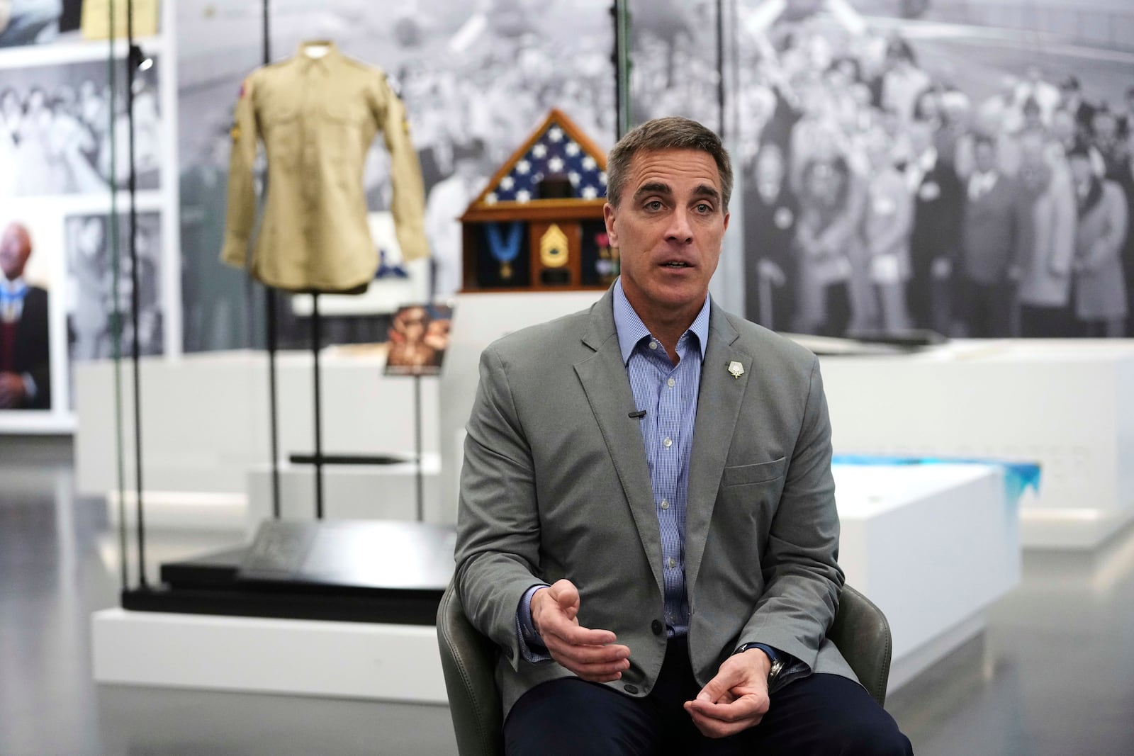 Chris Cassidy, chief executive officer of the National Medal of Honor Museum, responds to a question during an interview at the museum in Arlington, Texas, Thursday, March 13, 2025. (AP Photo/Tony Gutierrez)