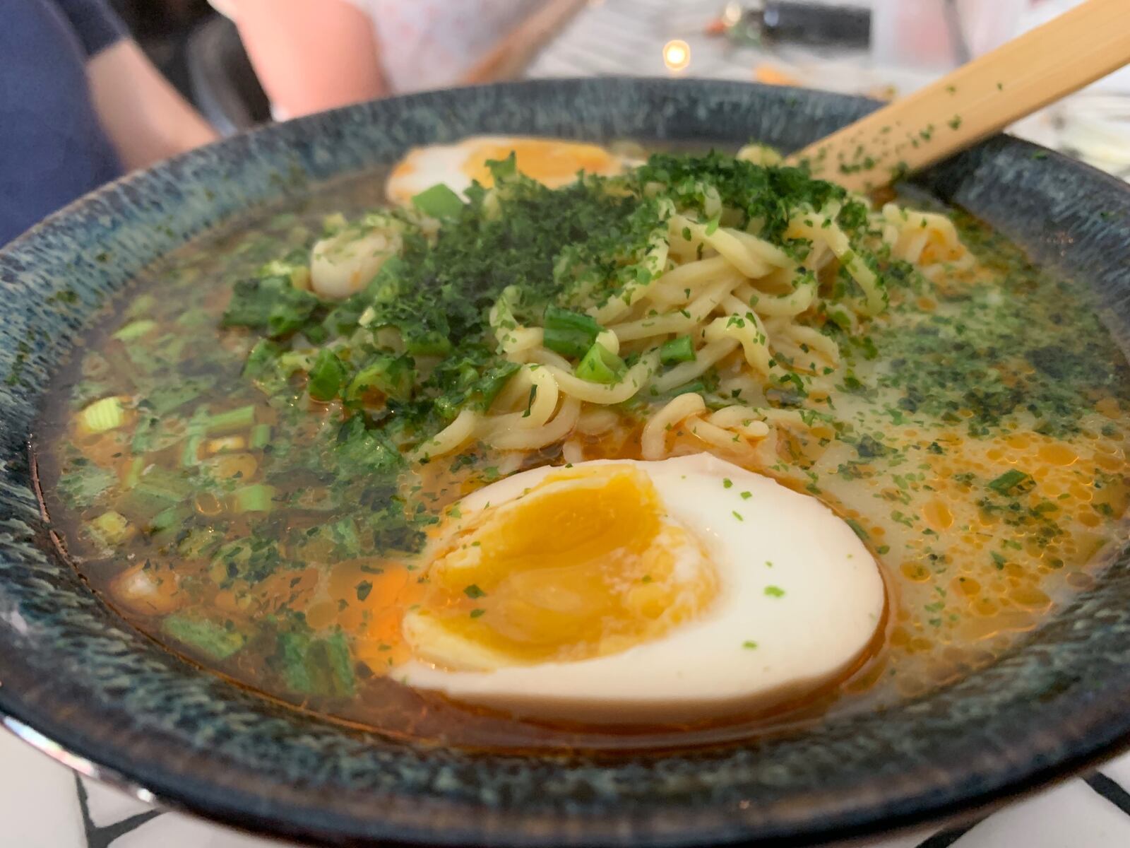 The spicy Szechuan Noodles ($13) with a perfect soft-boiled tea-brined egg.