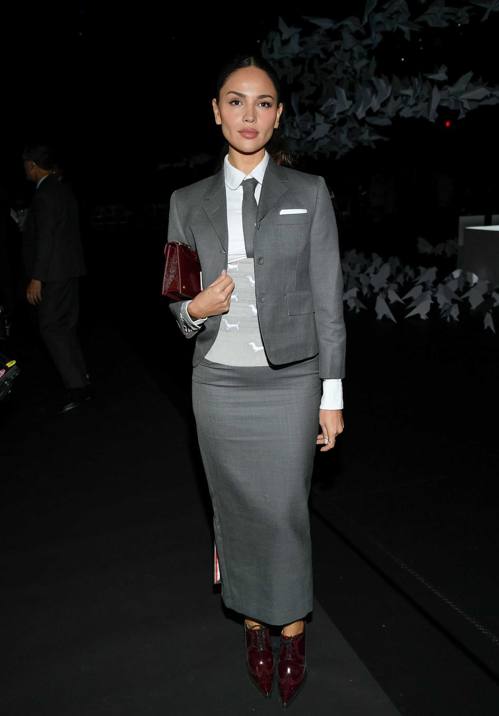 Eiza Gonzalez attends the Thom Browne Fall/Winter 2025 fashion show as part of New York Fashion Week on Tuesday, Feb. 11, 2025, at The Shed in New York. (Photo by Evan Agostini/Invision/AP)