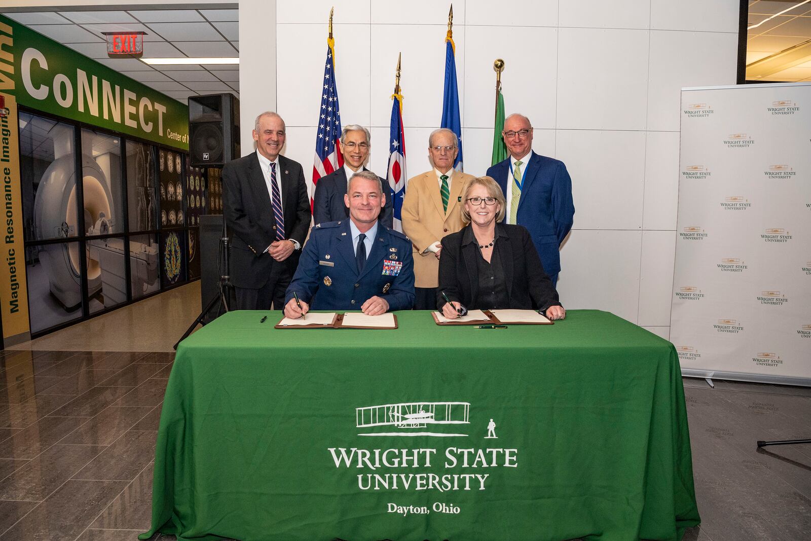 A ceremonial signing photo from Wright State University