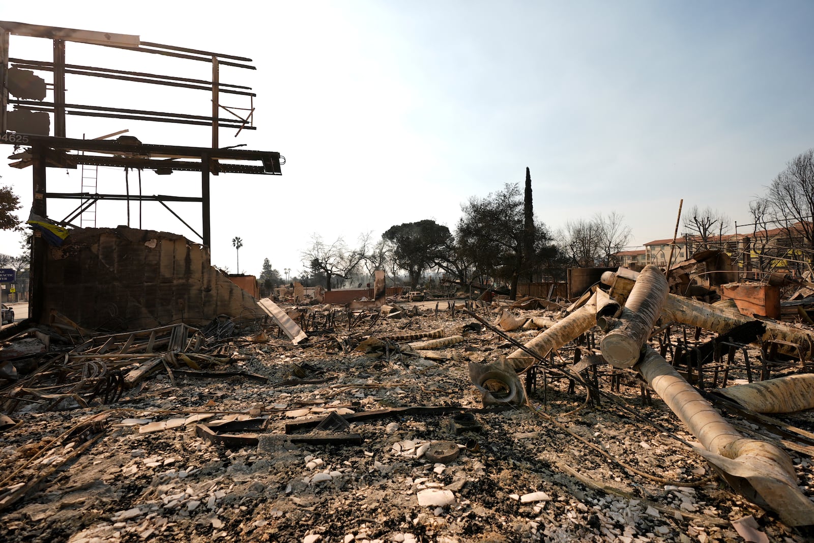 The remains of the Masjid-Al-Taqwa mosque ares seen in the aftermath of the Eaton Fire Friday, Jan. 10, 2025 in Altadena, Calif. (AP Photo/Jae C. Hong)