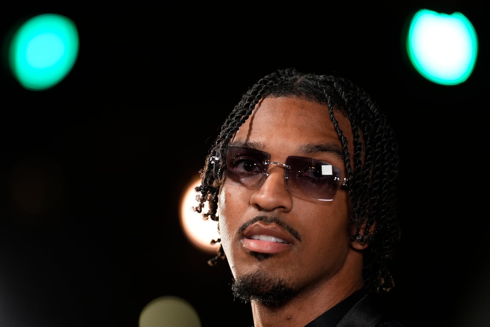 Jayden Daniels, of the Washington Commanders, poses on the red carpet at the NFL Honors award show ahead of the Super Bowl 59 football game, Thursday, Feb. 6, 2025, in New Orleans. (AP Photo/Brynn Anderson)