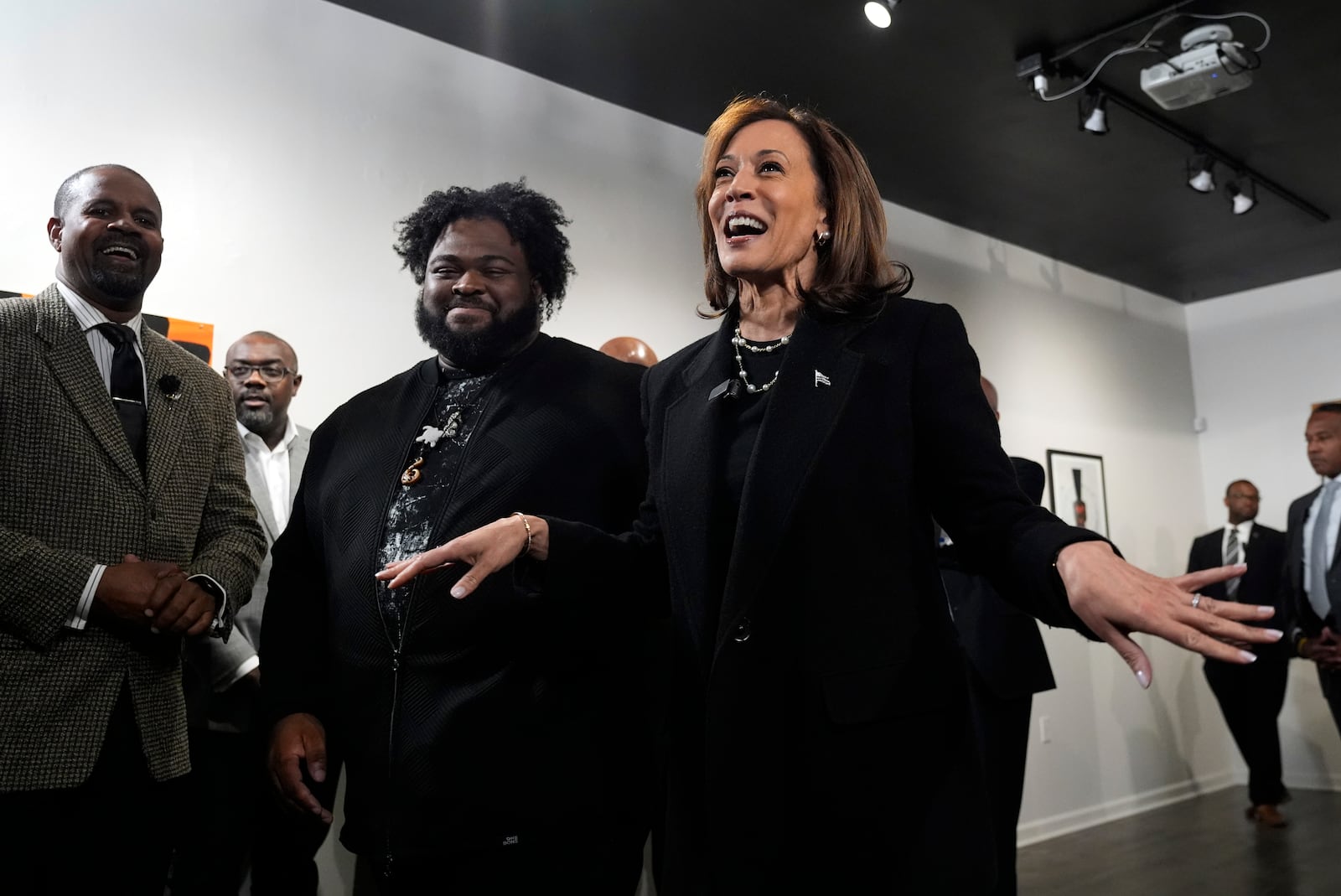 Democratic presidential nominee Vice President Kamala Harris talks during a visit to Norwest Gallery of Art in Detroit, Tuesday, Oct. 15, 2024. (AP Photo/Jacquelyn Martin)