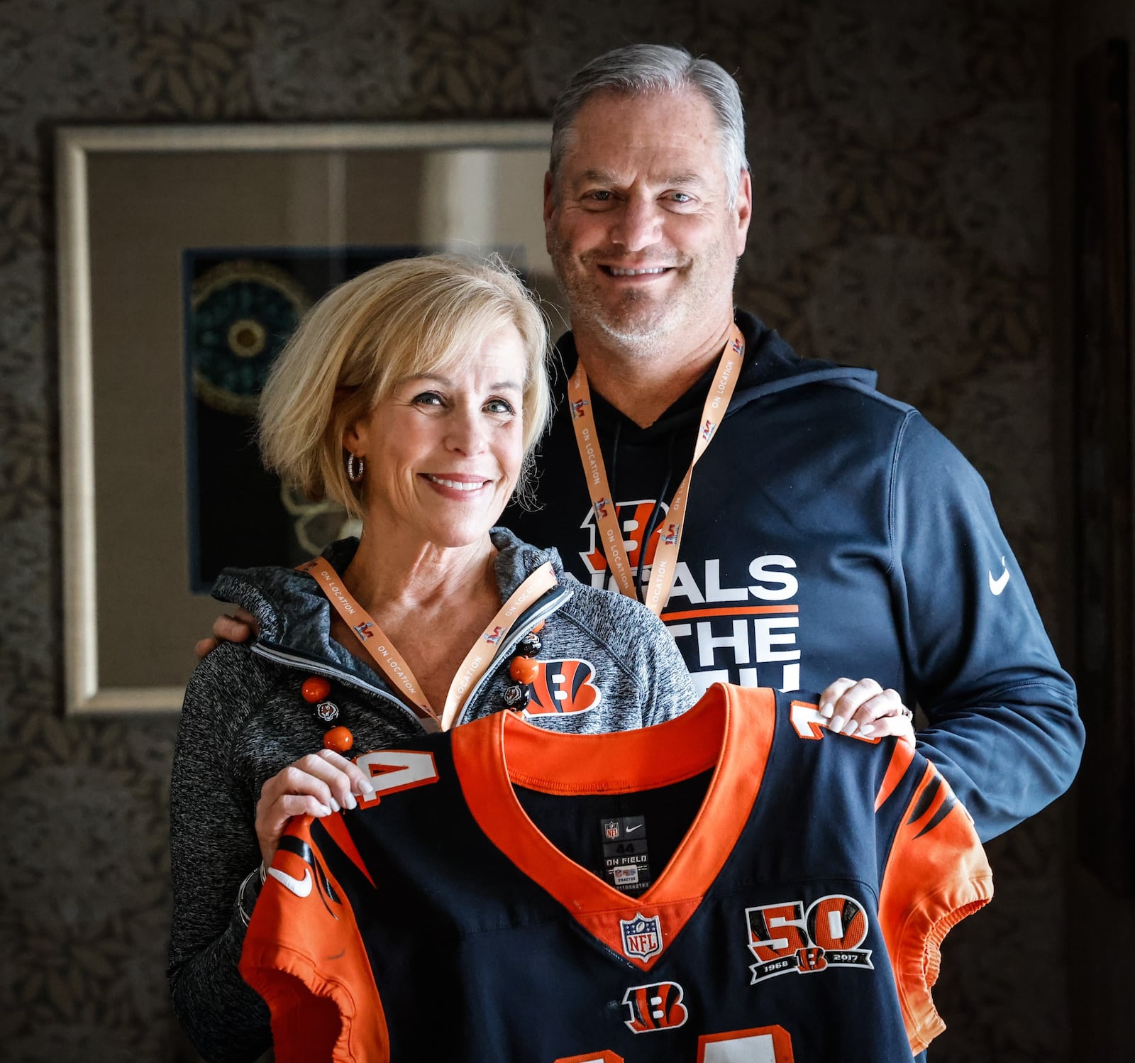 Cincinnati Bengals super fans Suzanne and Steve Millard, who have been season ticket holders for 30 years, recently purchased tickets to Super Bowl LVI in Inglewood, California. The franchise gave the Washington Twp. couple tickets to Super Bowl LII in 2018, paying for travel and lodging, as well. JIM NOELKER/STAFF