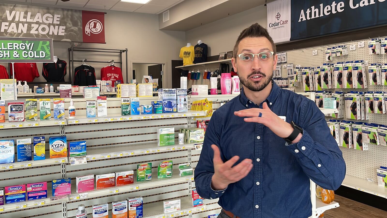 Dr. Justin Coby, director of pharmacy at Cedar Care Village Pharmacy, discusses the ongoing shortage of ADHD medication. SAMANTHA WILDOW\STAFF