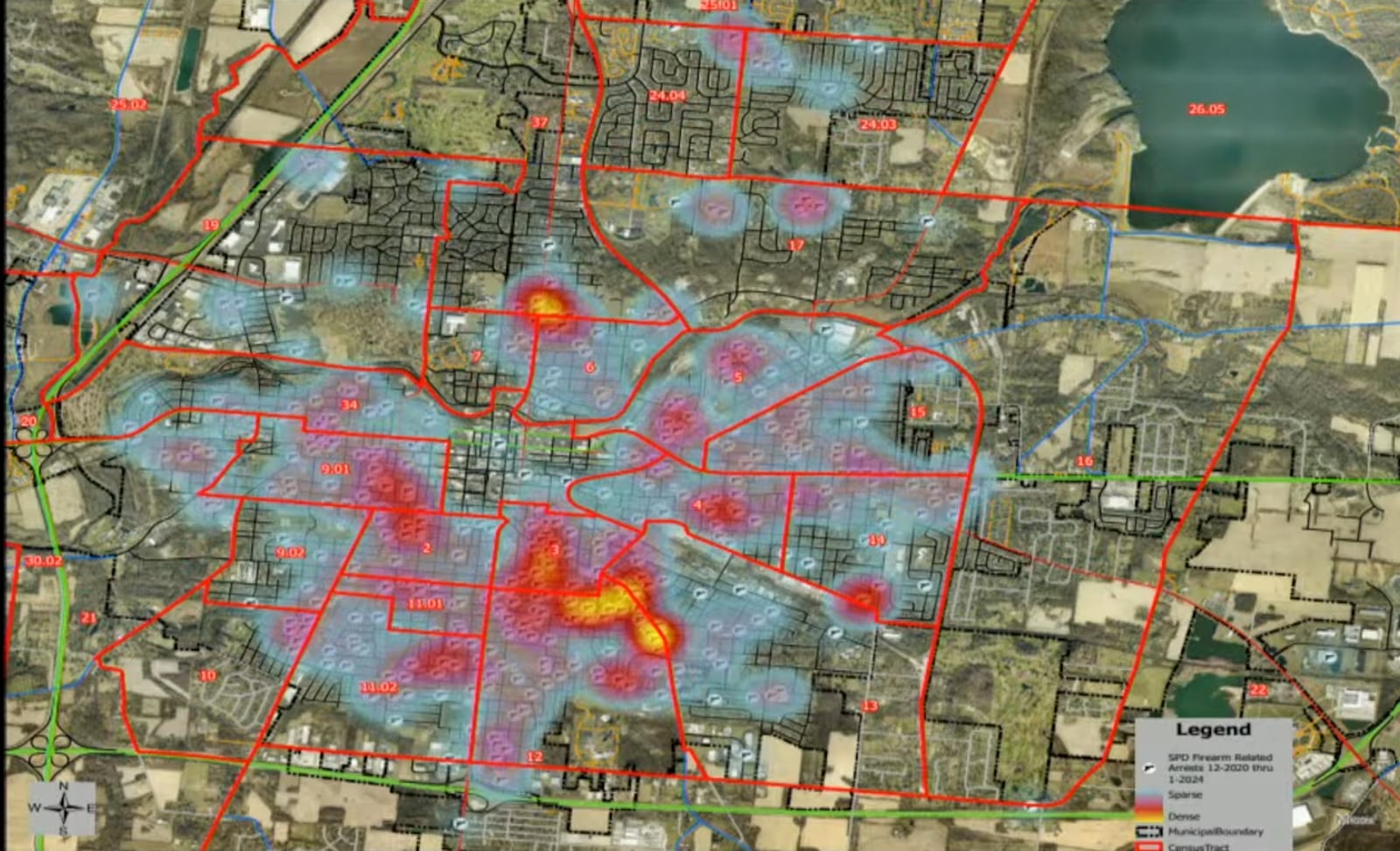 A heat map shows Springfield Police Department firearms-related arrests from December 2020 through January 2024. CONTRIBUTED