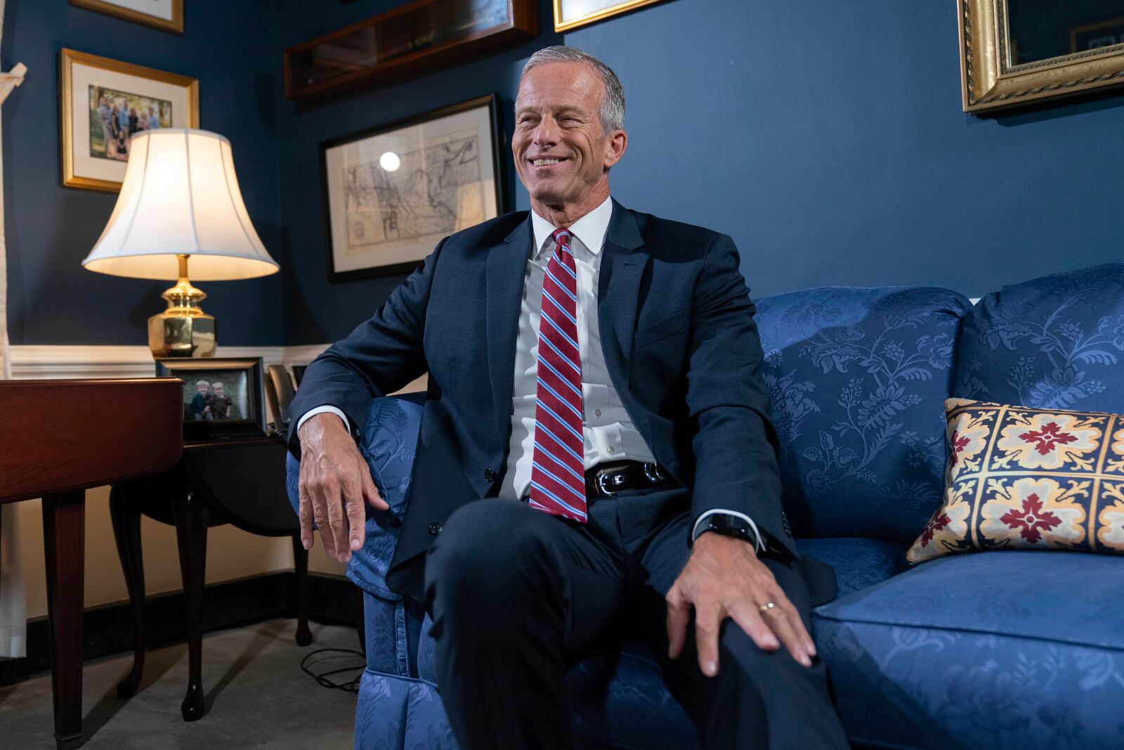 Senate Minority Whip John Thune, R-S.D., speaks during an interview with The Associated Press at the Capitol in Washington, Wednesday, Sept. 11, 2024. (AP Photo/Jose Luis Magana)