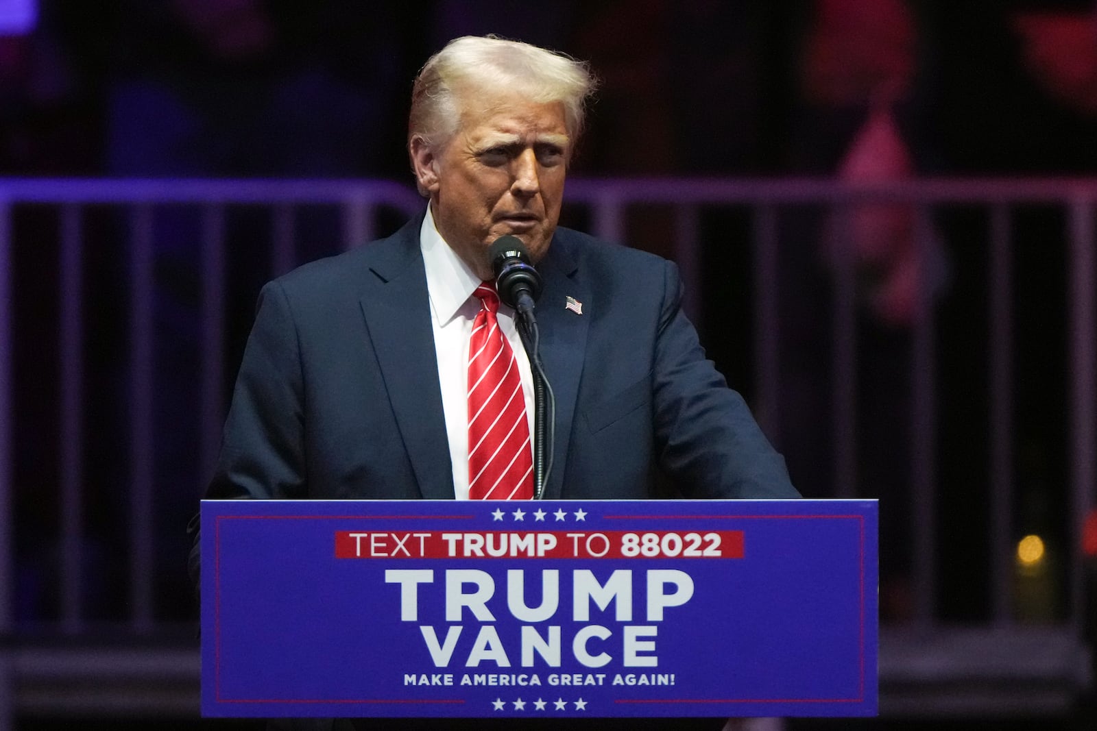 President-elect Donald Trump speaks at a rally ahead of the 60th Presidential Inauguration, Sunday, Jan. 19, 2025, in Washington. (AP Photo/Matt Rourke)