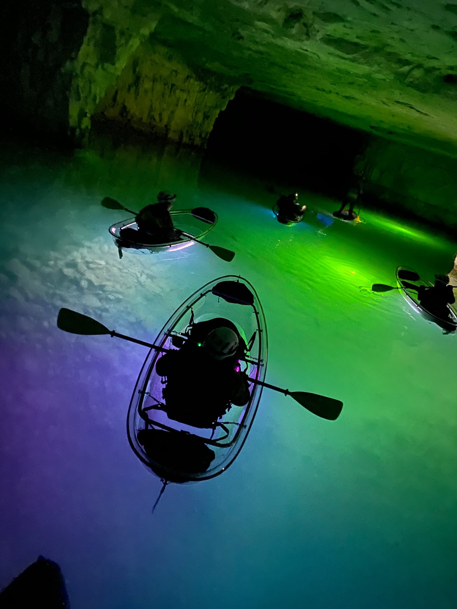 See-through kayaks at The Gorge Underground in Rogers, Kentucky.