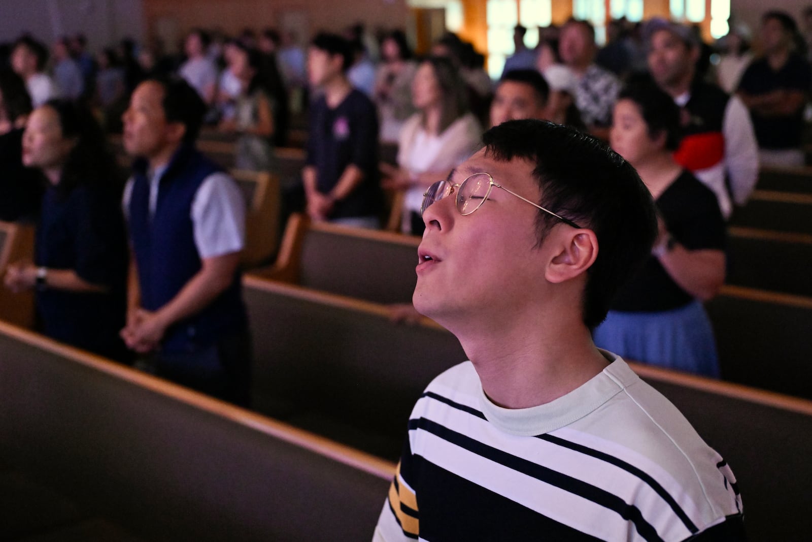 Eric Lee sings during a service at the Christ Central Presbyterian Church, Sunday, Oct. 13, 2024 in Centreville. (AP Photo/John McDonnell)