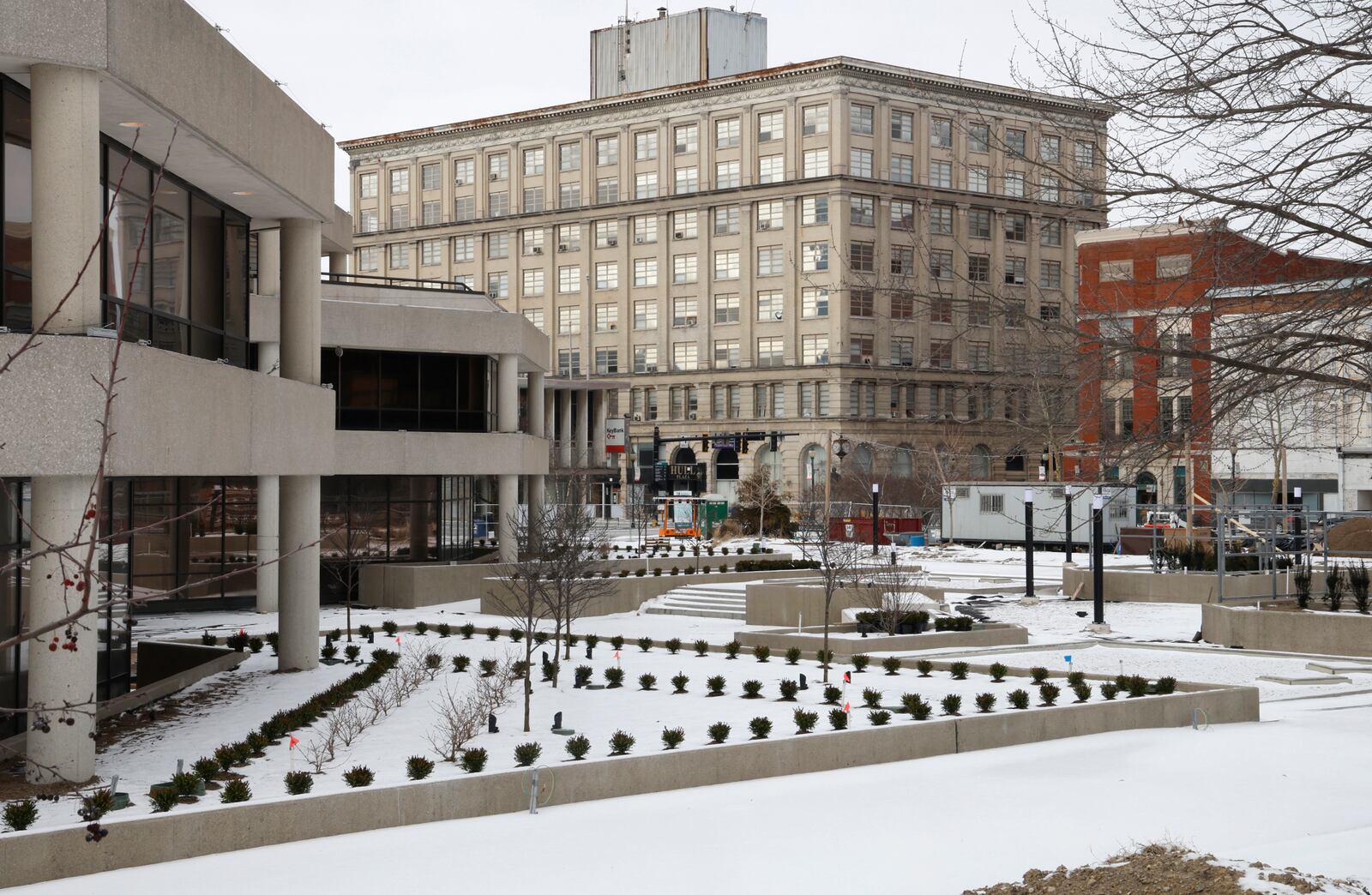 The weather Wednesday, Jan. 17, 2024 seems to have halted work on the Springfield City Plaza. BILL LACKEY/STAFF