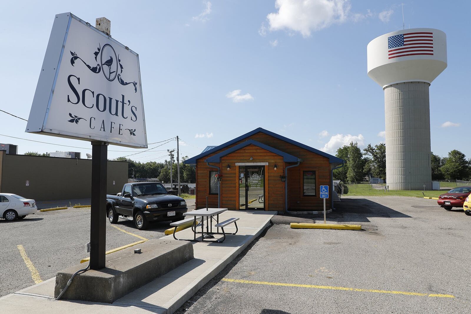 Scout’s Cafe located under the water tower on Moorefield Road. BILL LACKEY/STAFF