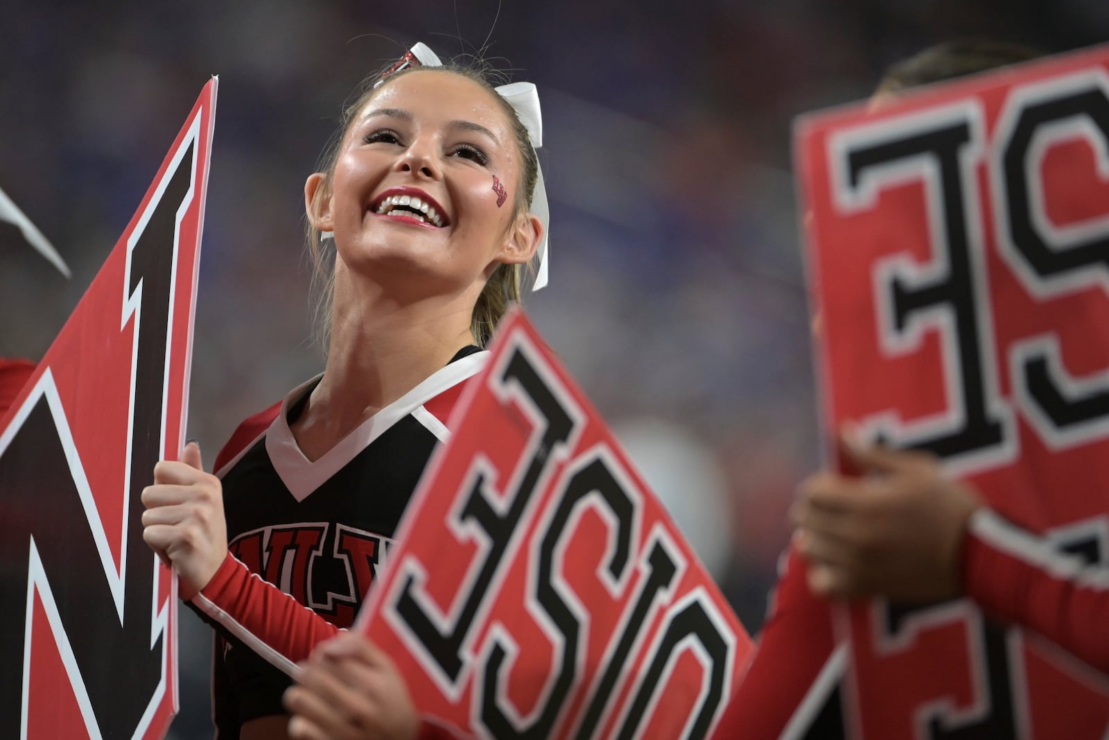 UNLV cheerleaders perform during the first half of an NCAA collage football game against Boise State, Friday, Oct. 25, 2024, in Las Vegas. (AP Photo/Sam Morris)