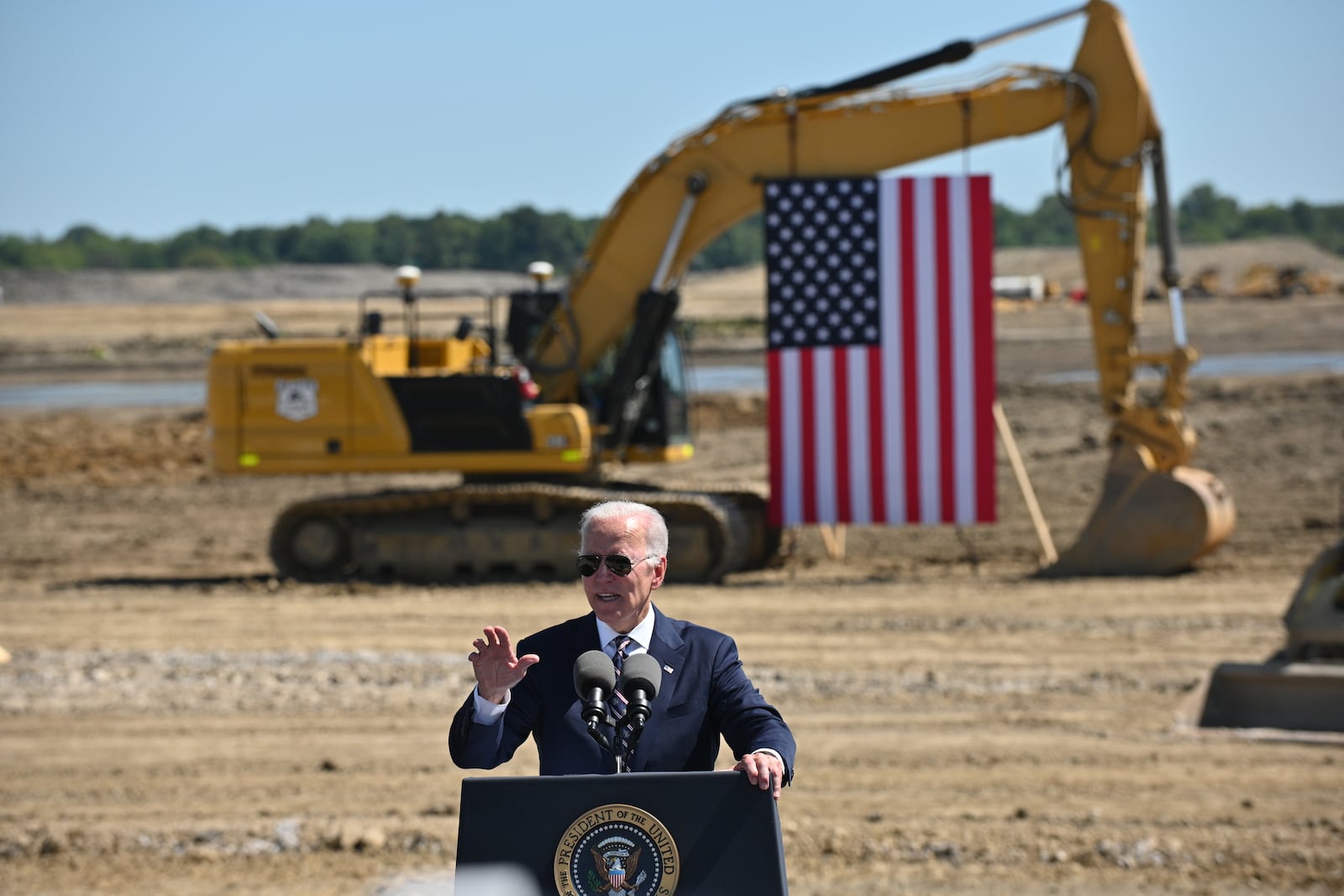 U.S. President Joe Biden speaks Friday, Sept. 9, 2022, at Intel's future manufacturing site in New Albany, Ohio, on Friday, Sept. 9, 2022, as Intel celebrates the start of construction on the company's newest U.S. manufacturing site. Intel is investing more than $28 billion in the new semiconductor manufacturing site to produce leading-edge chips. (Credit: Intel Corporation)