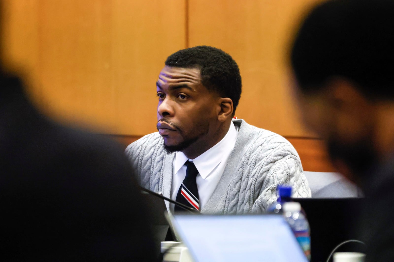 Defendant Deamonte Kendrick appears for the Young Thug trial at Fulton County Courthouse in Atlanta on Tuesday, Nov. 26, 2024. (Miguel Martinez/Atlanta Journal-Constitution via AP)