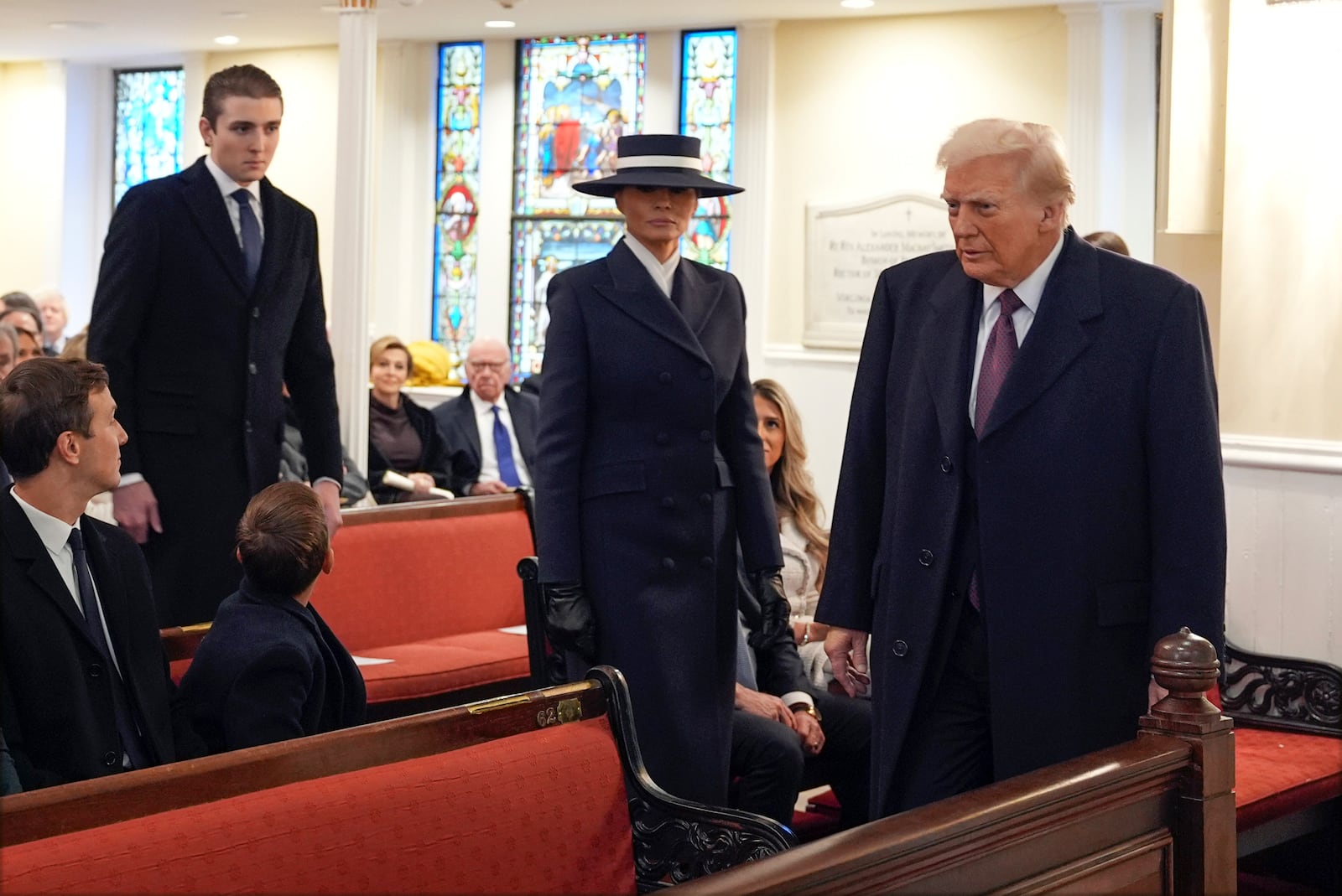 President-elect Donald Trump, Melania Trump and Barron Trump arrive for a service at St. John's Church, Monday, Jan. 20, 2025, in Washington, ahead of the 60th Presidential Inauguration. (AP Photo/Evan Vucci)