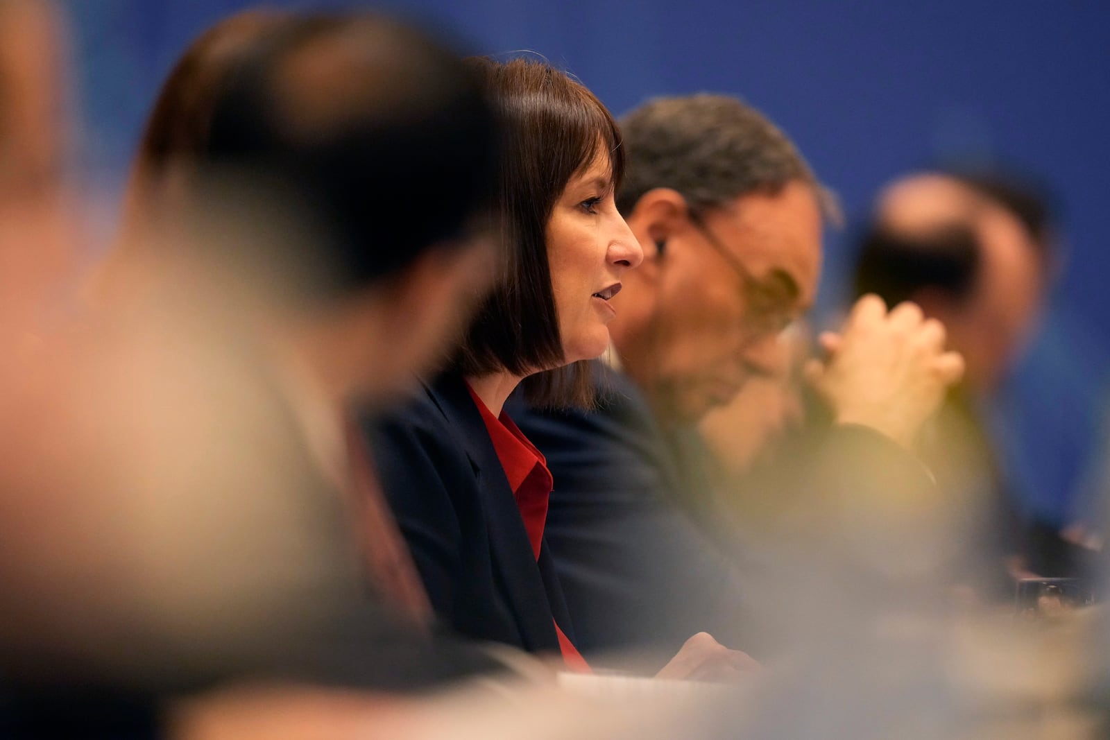 Britain's Chancellor of the Exchequer Rachel Reeves speaks during the 11th China - UK Economy and Finance Dialogue in Beijing, Saturday, Jan. 11, 2025. (AP Photo/Aaron Favila, Pool)