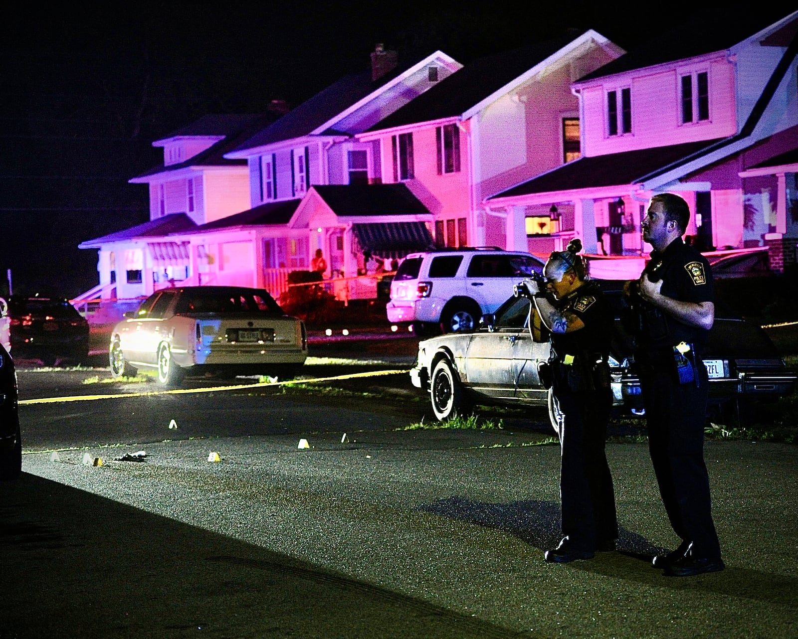 Springfield Police Division officers investigate after a 20-year-old man was fatally shot Saturday night, July 8, 2023, in the 200 block of Rosewood Avenue. MARSHALL GORBY \STAFF