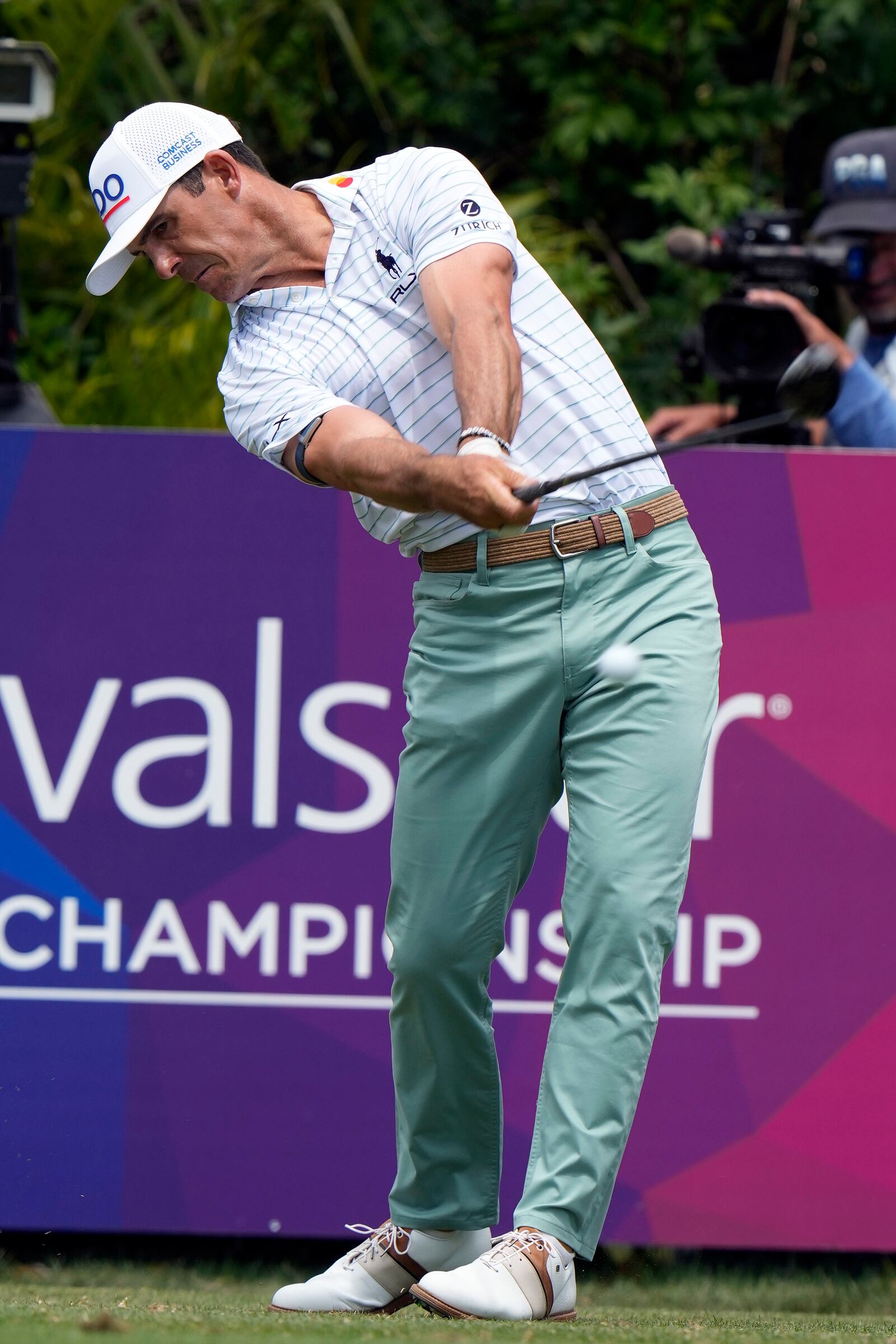 Billy Horschel hits his tee shot on the third hole during the final round of the Valspar Championship golf tournament Sunday, March 23, 2025, at Innisbrook in Palm Harbor, Fla. (AP Photo/Chris O'Meara)