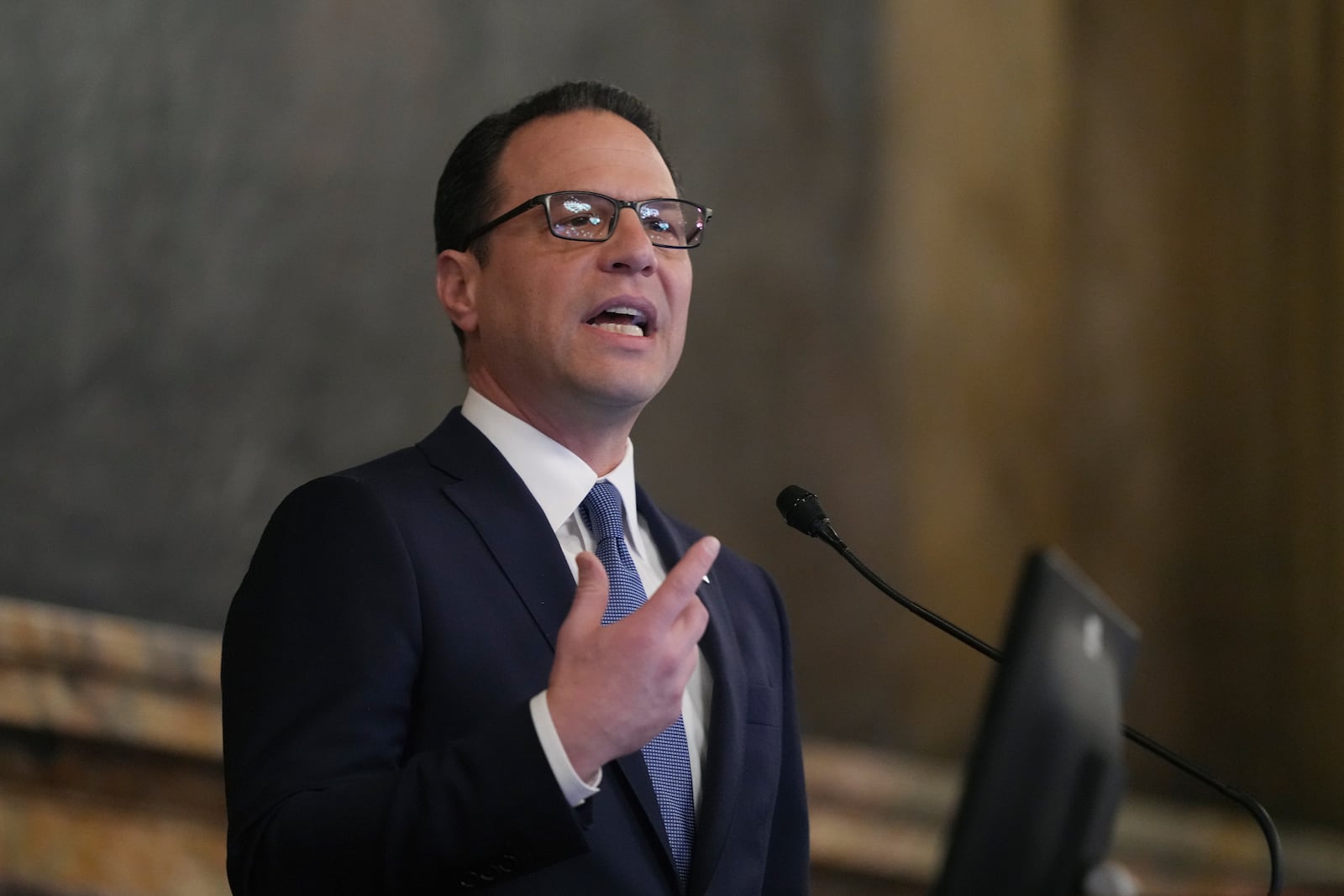 Pennsylvania Gov. Josh Shapiro delivers his budget address for the 2025-26 fiscal year to a joint session of the state House and Senate at the Capitol is seen, Tuesday, Feb. 4, 2025, in Harrisburg, Pa. (AP Photo/Matt Rourke)