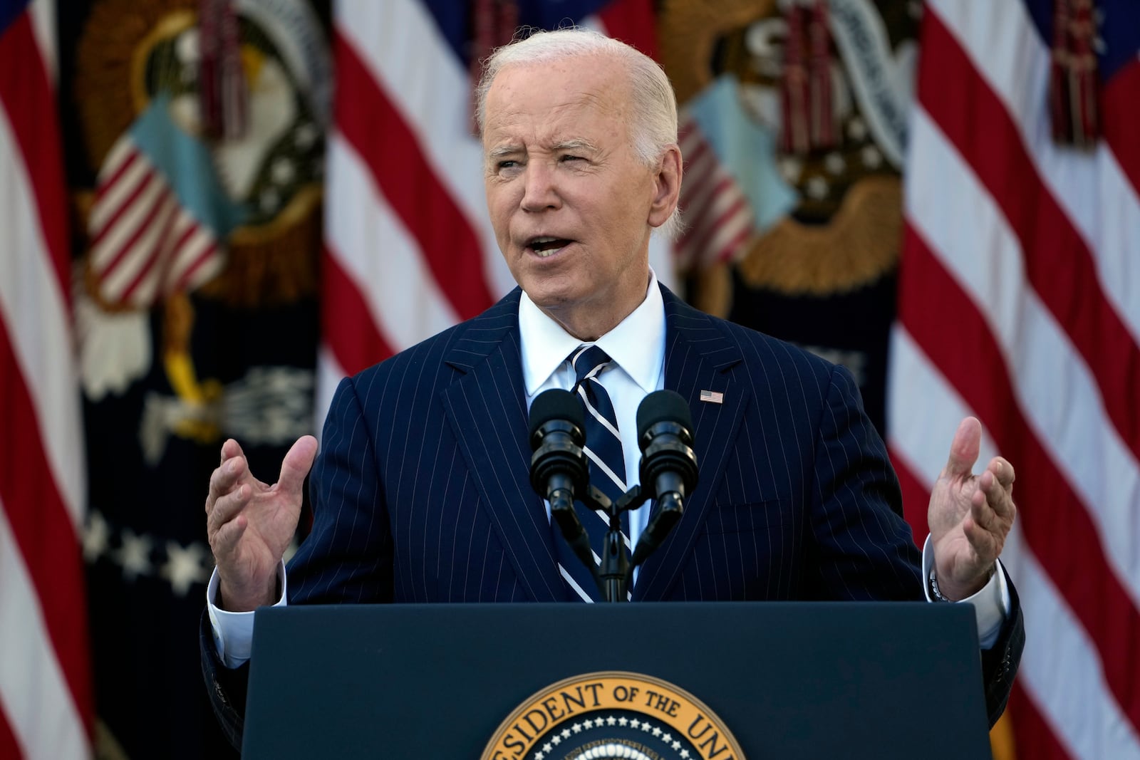 President Joe Biden speaks in the Rose Garden of the White House in Washington, Thursday, Nov. 7, 2024. (AP Photo/Susan Walsh)