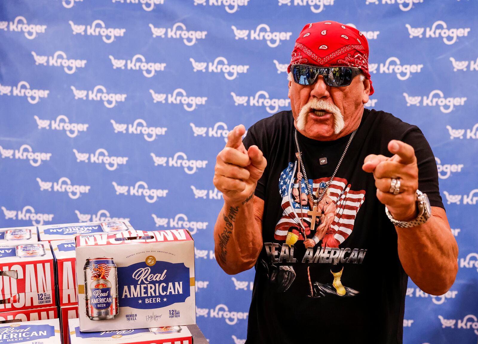 Hundreds of Hulkamaniacs lined up to meet Hulk Hogan who was in town promoting his Real American Beer Thursday, Aug. 22, 2024 at Kroger on Yankee Road in Liberty Township. NICK GRAHAM/STAFF