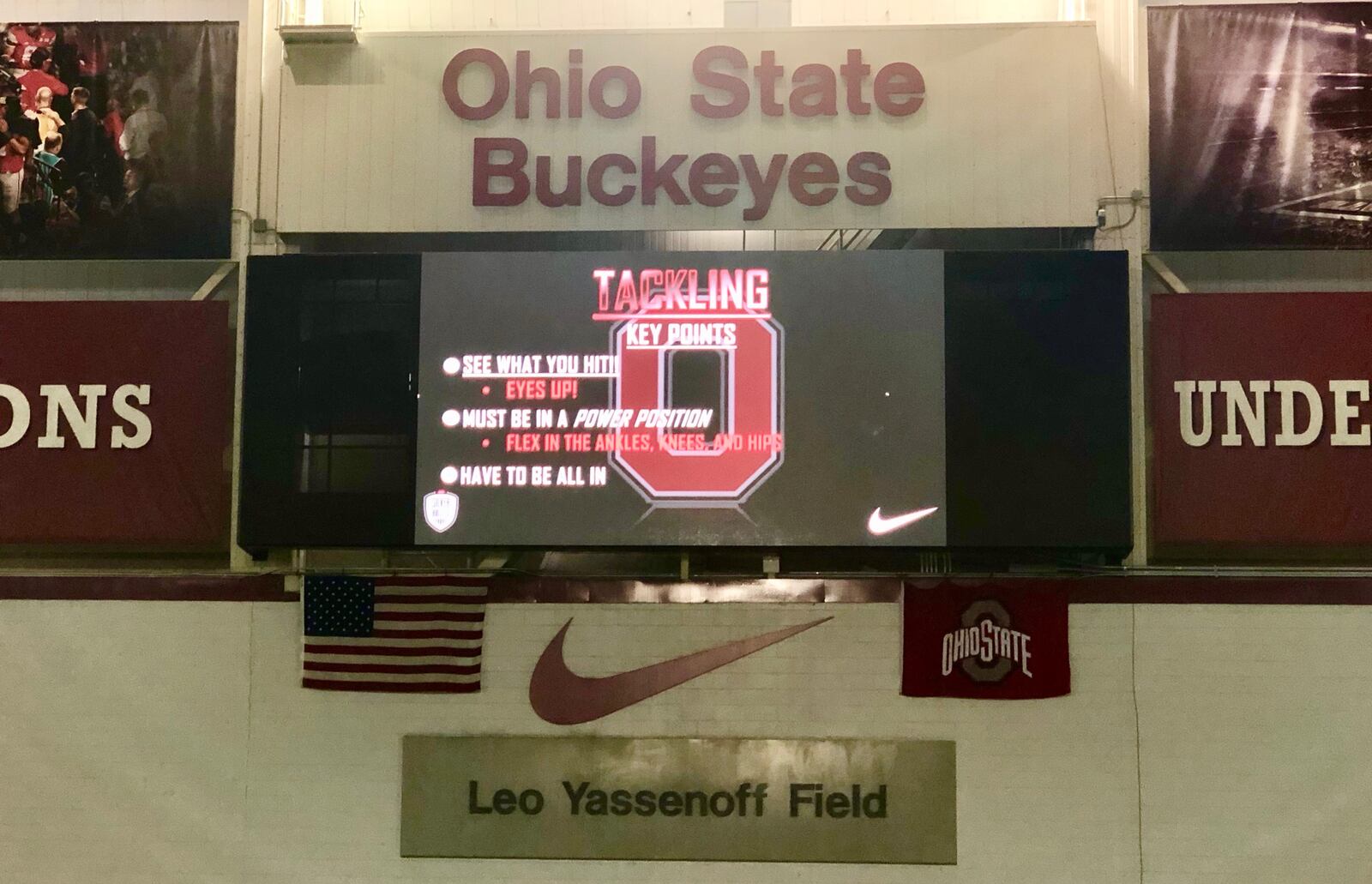 Ohio State hosted area coaches for a youth tackling clinic on May 21 at the Woody Hayes Athletic Center in Columbus.