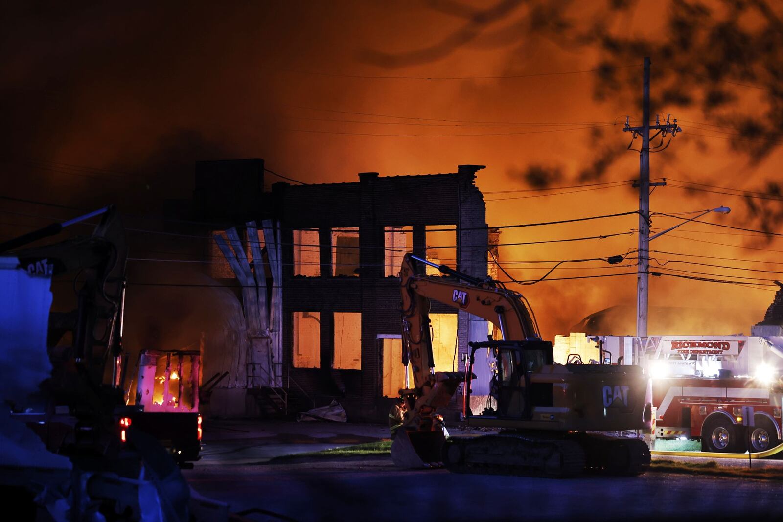 A plume of thick, black smoke traveled for miles that was coming from the massive and toxic industrial fire Tuesday, April 11, 2023, at a recycling facility in Richmond, Indiana. NICK GRAHAM/STAFF