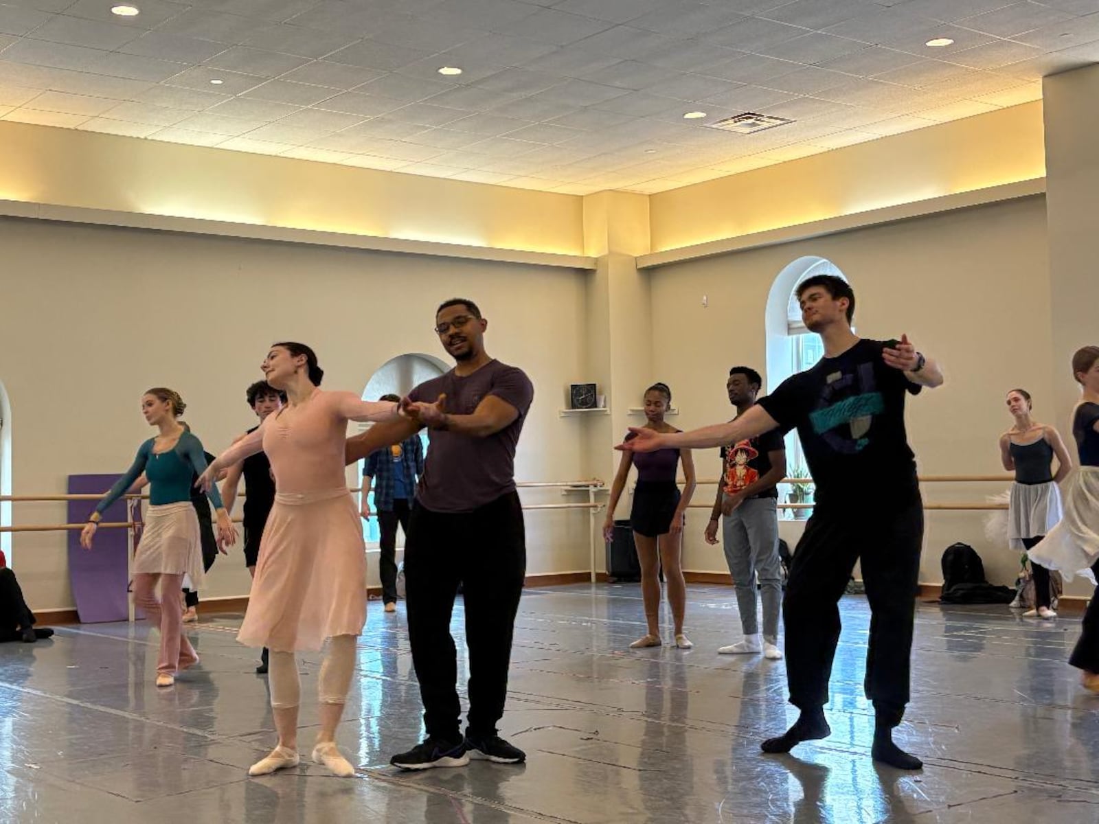 Dayton Ballet Artistic Director Brandon Ragland (center) guides company dancers through a rehearsal of "The Nutcracker." PHOTO BY RUSSELL FLORENCE JR.