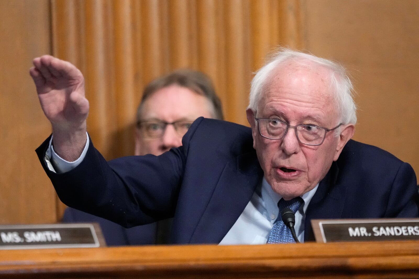 Sen. Bernie Sanders, I-Vt., speaks at the Senate Finance Committee confirmation hearing for Scott Bessent, President-elect Donald Trump's choice to be Secretary of the Treasury, at the Capitol in Washington, Thursday, Jan. 16, 2025. (AP Photo/Ben Curtis)