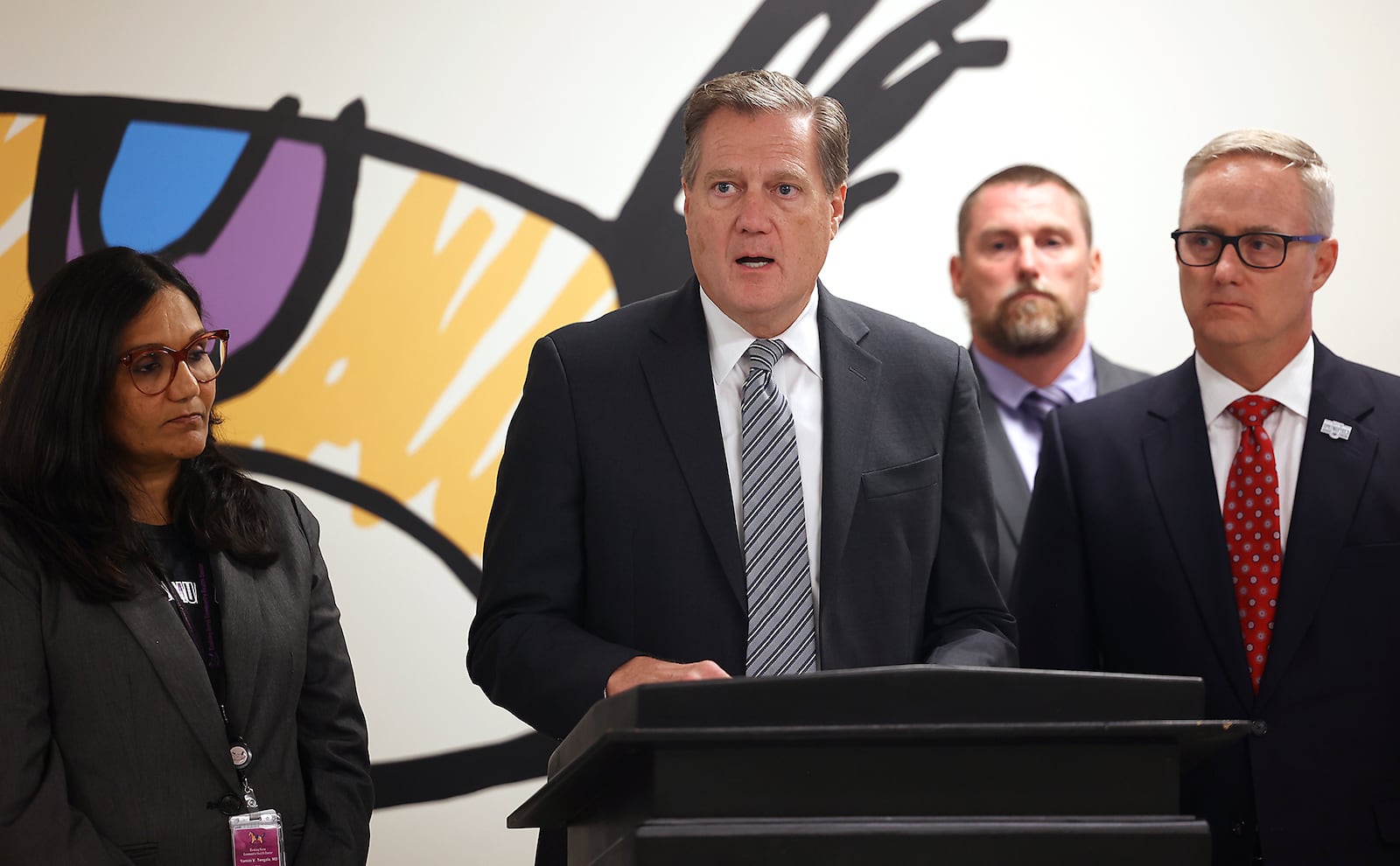 Congressman Mike Turner talks about the City of Springfield's struggles with the large numbers of Haitian immigrants Wednesday, August 7, 2024 following a meeting with city leaders and the executive staff at the Rocking Horse Community Health Center. BILL LACKEY/STAFF