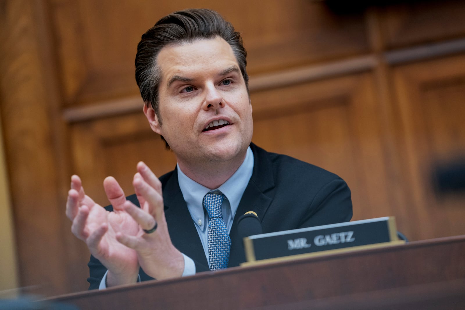 FILE - Rep. Matt Gaetz, R-Fla., speaks on Capitol Hill in Washington, March 12, 2024. (AP Photo/Nathan Howard, File)