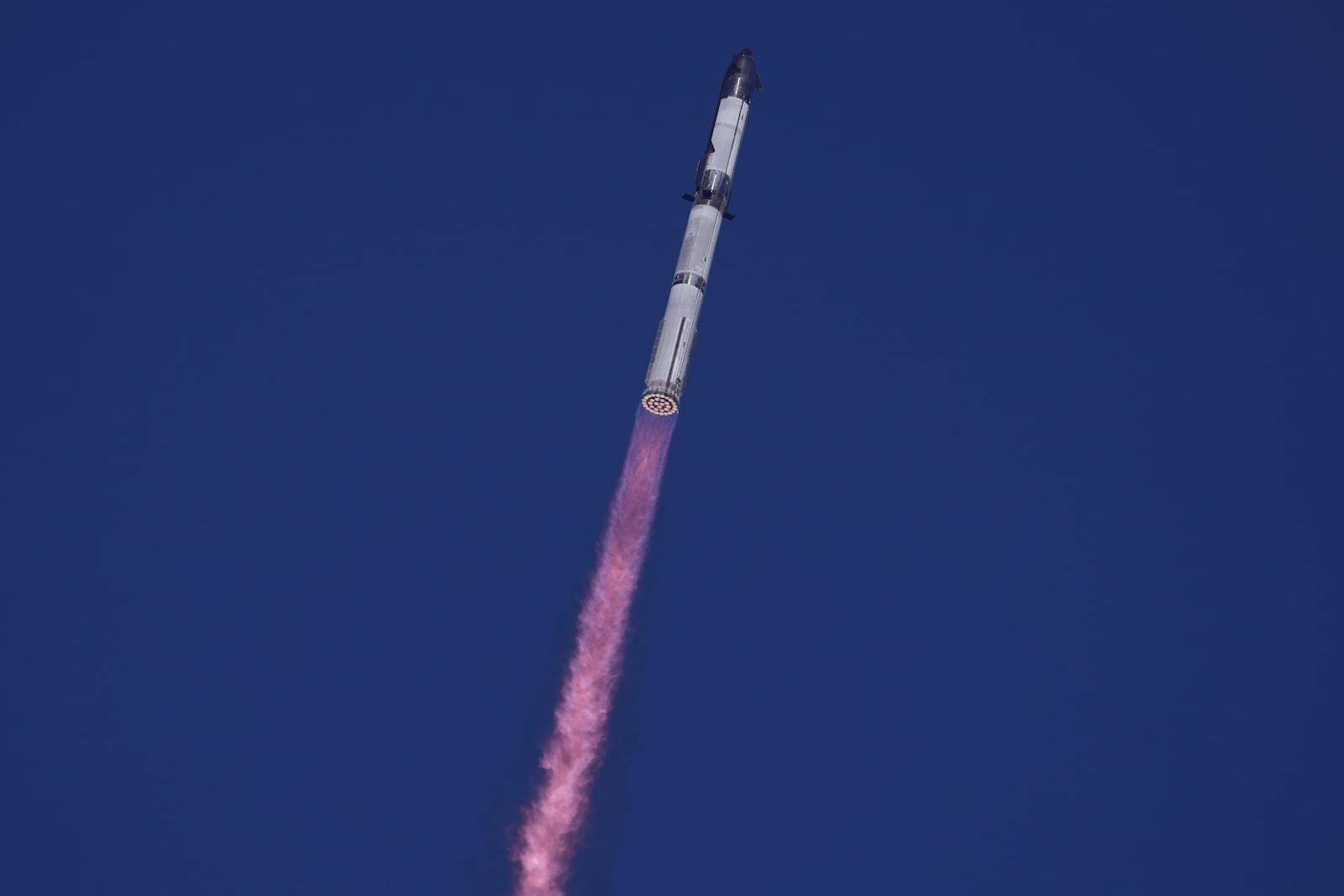 SpaceX's mega rocket Starship makes a test flight from Starbase in Boca Chica, Texas, Thursday, Jan. 16, 2025. (AP Photo/Eric Gay)