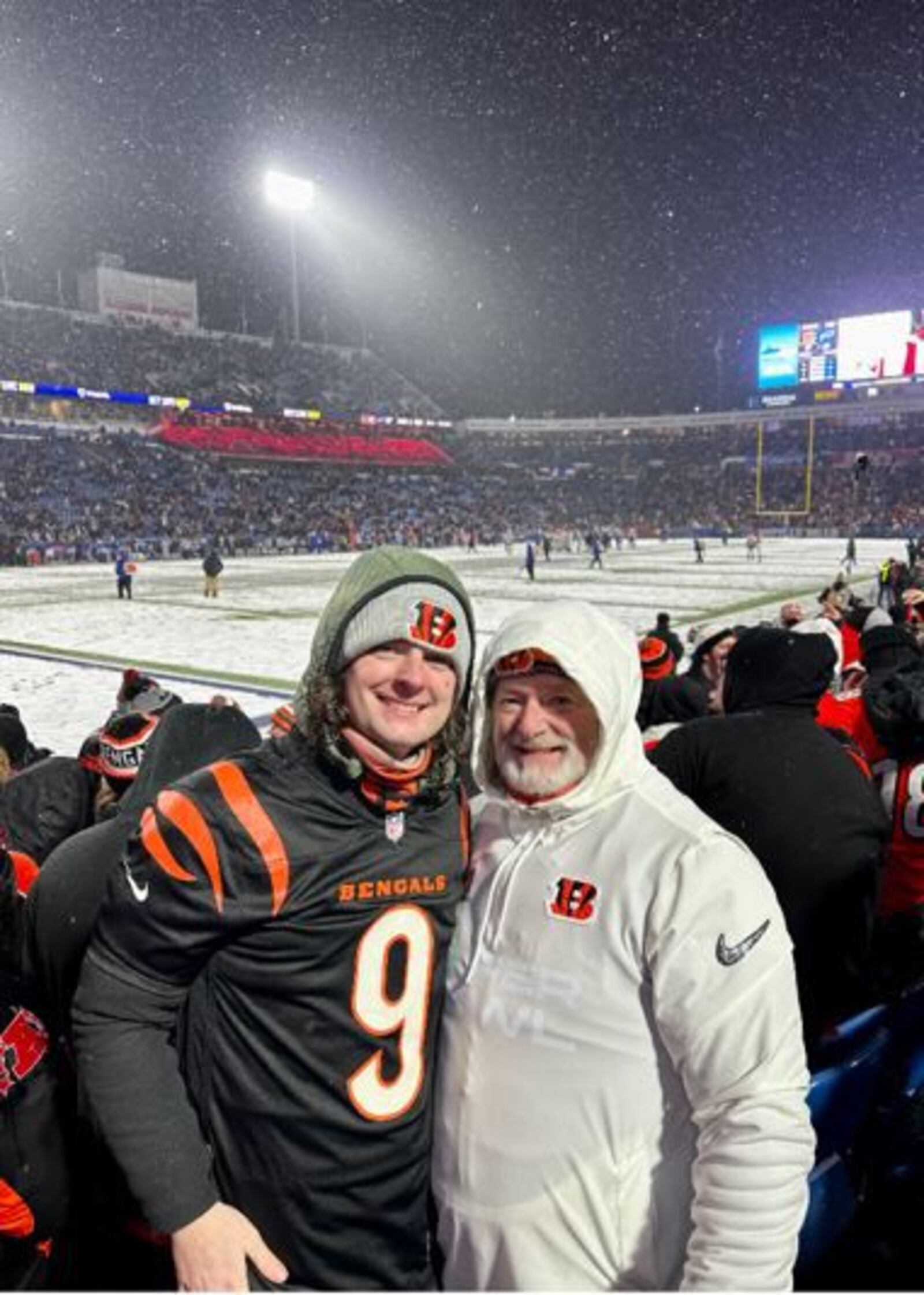 Jason Irick, assistant law director for the city of Springfield, and his father, Dave, attended the Bengals AFC Divisional game Jan. 22, 2023, in Buffalo, a 27-10 win. SUBMITTED PHOTO