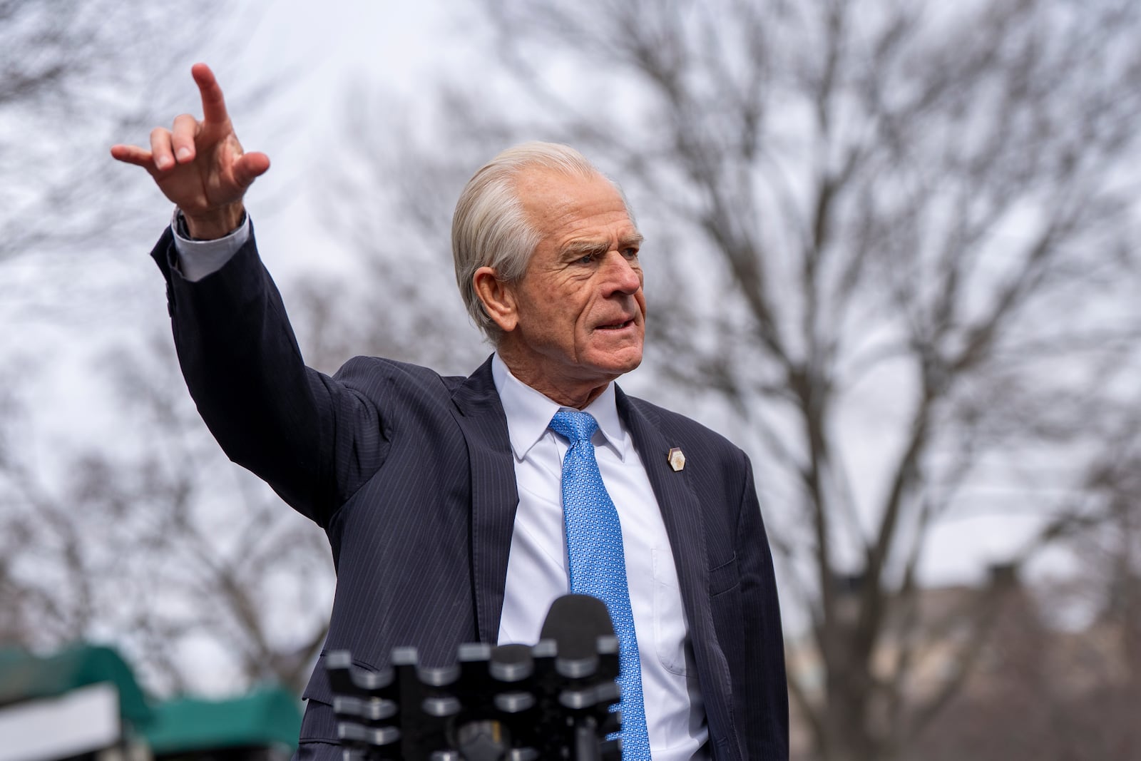 White House trade counselor Peter Navarro speaks with reporters the White House, Tuesday, Feb. 25, 2025, in Washington. (Photo/Alex Brandon)