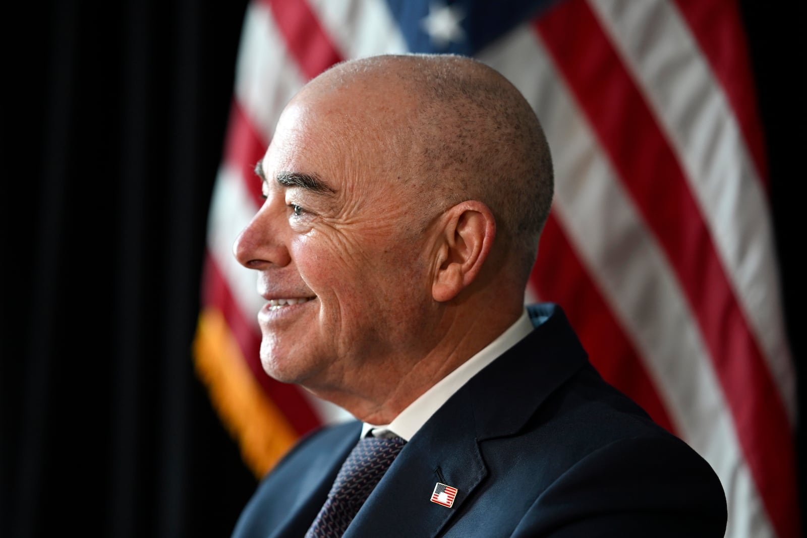 Outgoing Homeland Security Secretary Alejandro Mayorkas during a press interview on Friday, Jan. 10, 2025, in Washington. (AP Photo/John McDonnell)