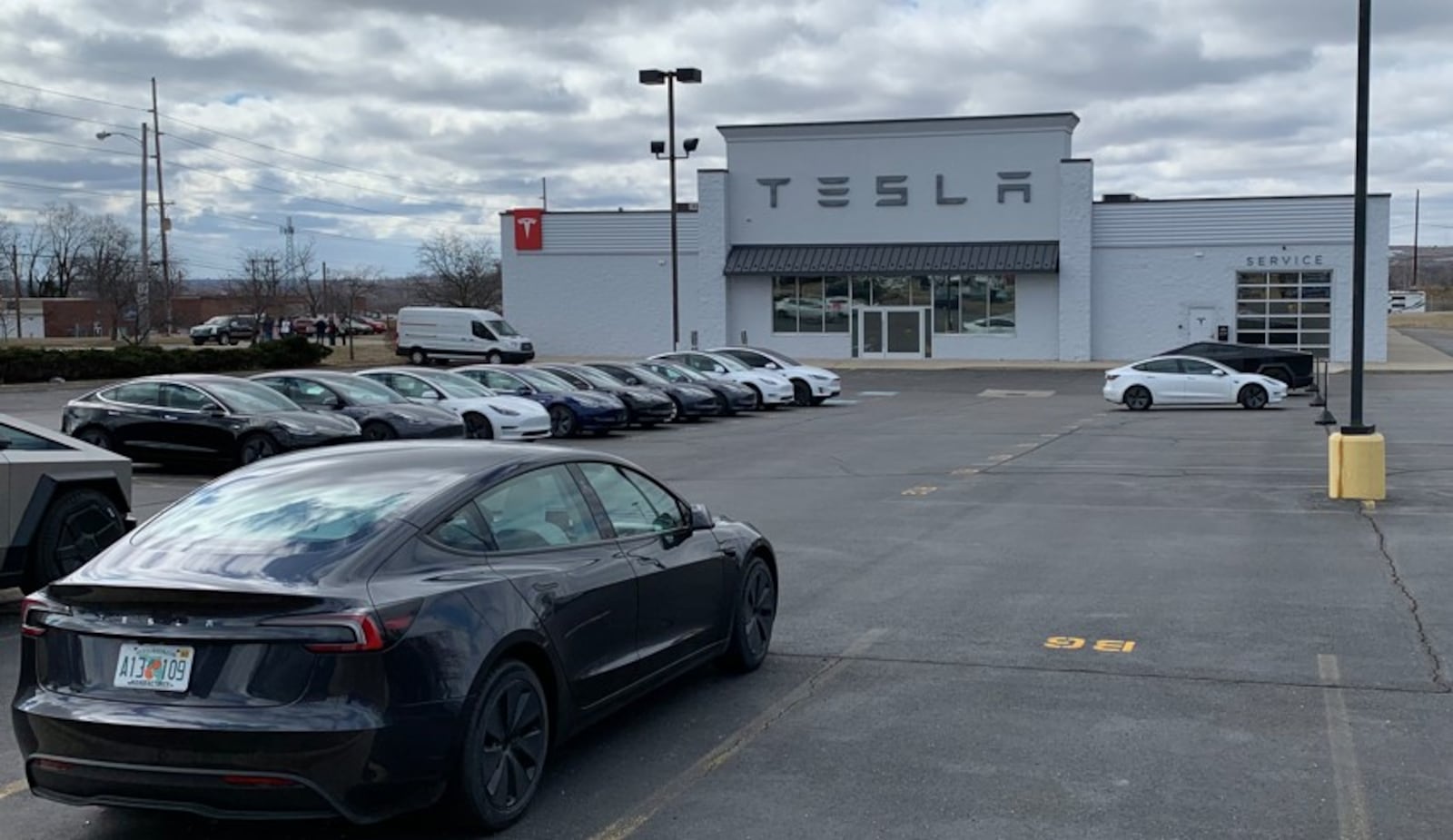 Hundreds of people lined West Dorothy Lane in Moraine on Saturday, March 1, 2025 to protest near a Tesla Service Center. The protest was aimed at Elon Musk, the world's richest man, and his actions with the Trump administration and the Department of Government Efficiency. BROOKE SPURLOCK/STAFF