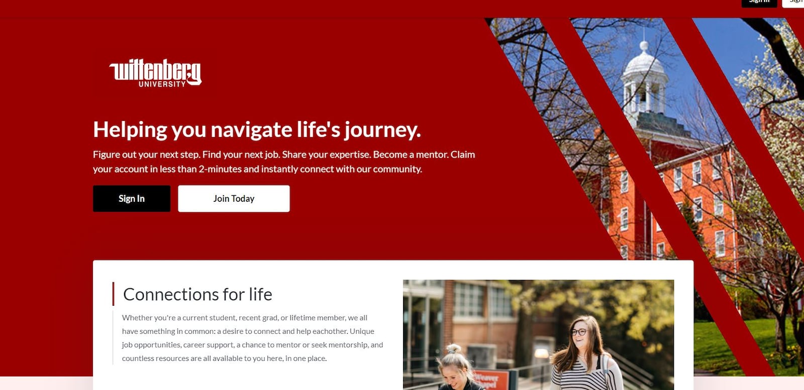 Hundreds of people are already signed up for a new platform designed to connect and support Wittenberg University students and alumni in their search for careers.
NetworkWitt, also known as PeopleGrove, shown here in a screen shot, focuses on career exploration, mentorship, networking, building connections and employment opportunities.