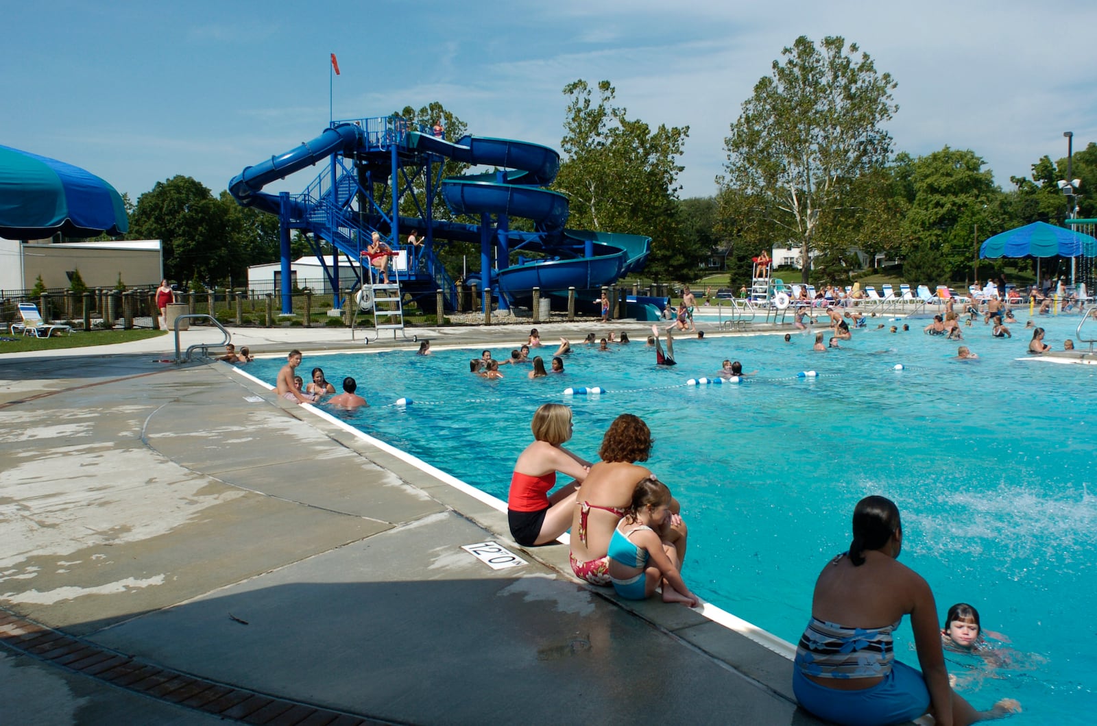 Troy Aquatic Park showing existing two slides at shallow end of pool.