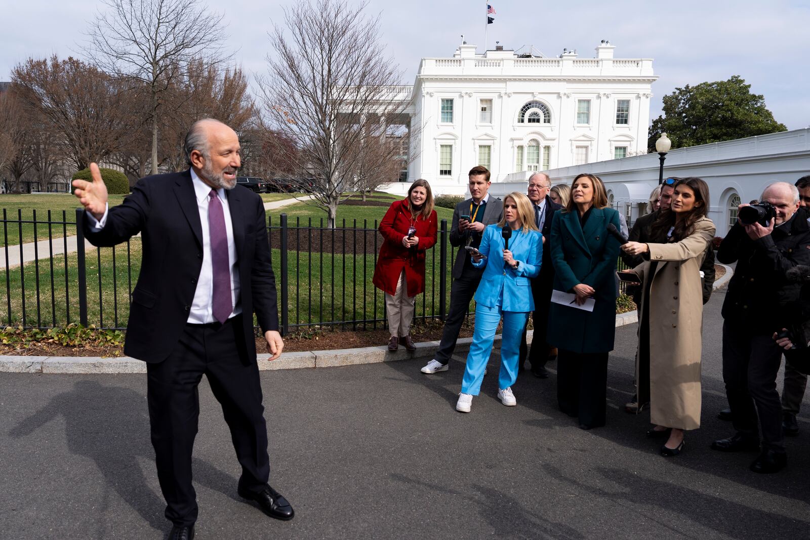 Commerce Secretary Howard Lutnick speaks with reporters at the White House, Thursday, March 13, 2025, in Washington. (AP Photo/Alex Brandon)