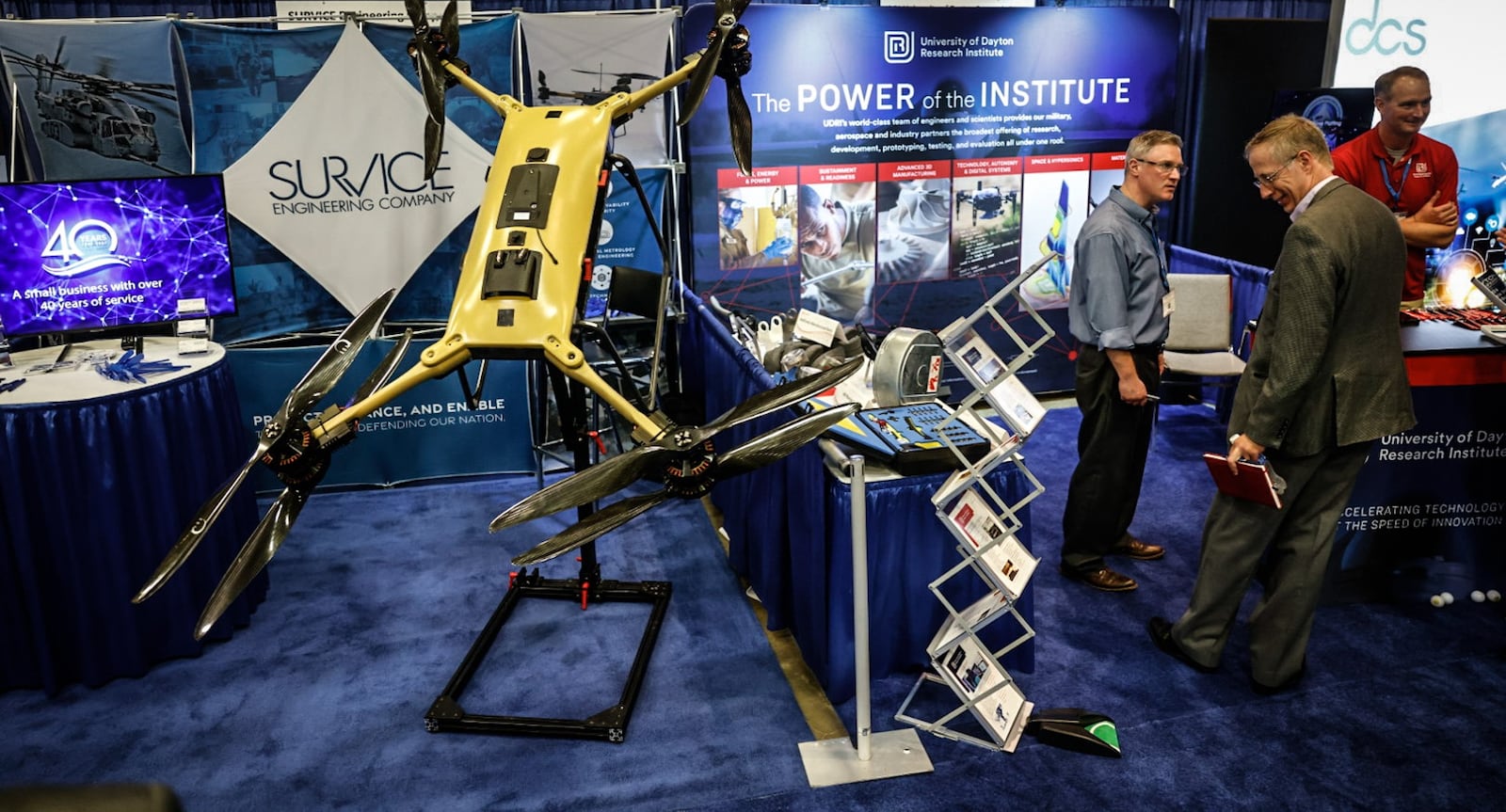 Survice Engineering Company are displaying their TRV 150 drone at the Life Cycle Industry Days held at the Dayton Convention Center Monday and Tuesday. The drone can carry 150 pounds and fly 25 miles. JIM NOELKER/STAFF